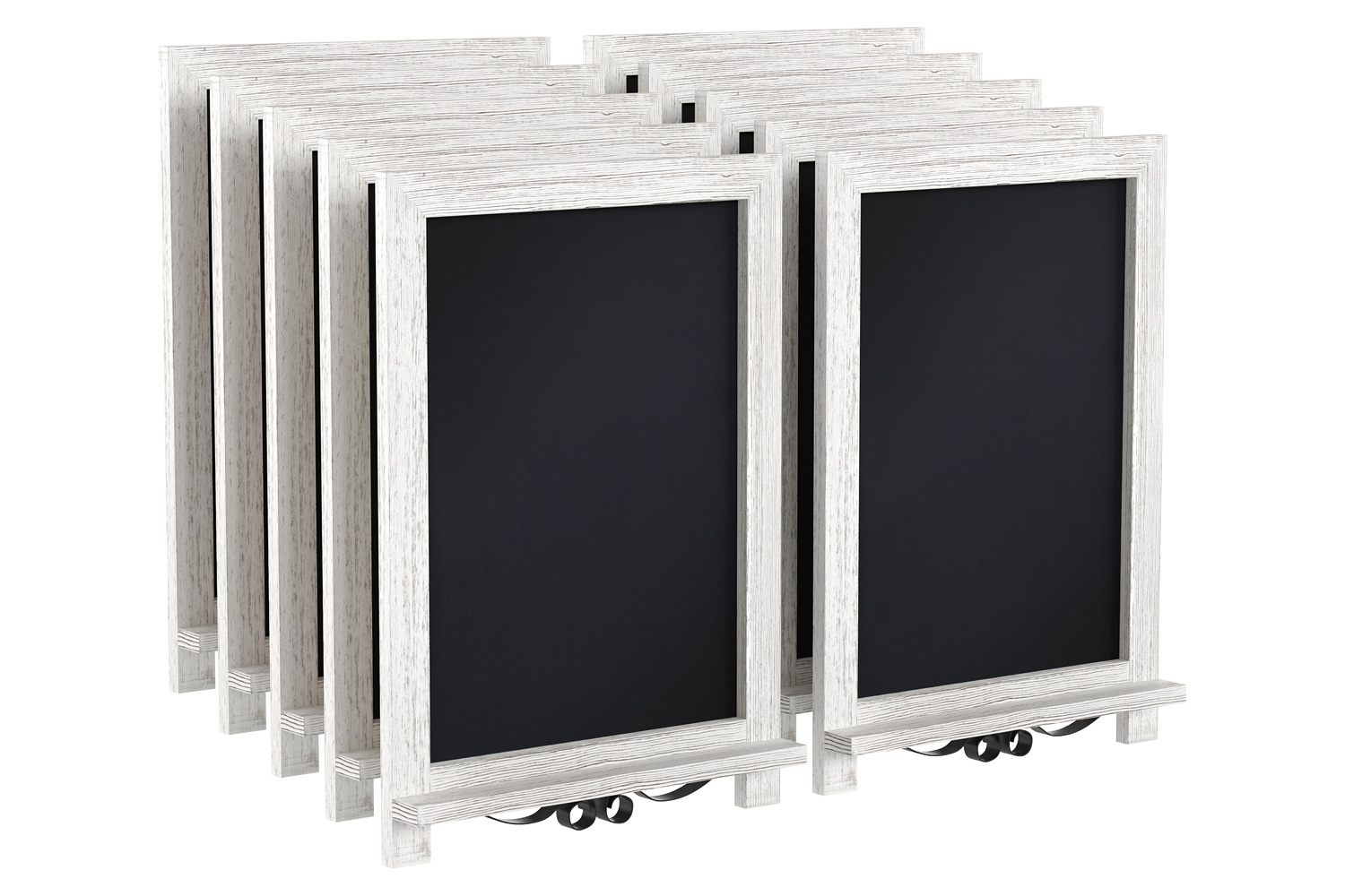 BLNK Canterbury Whitewashed Tabletop Magnetic Chalkboards with Metal Scrolled Legs Set of 10 - 12"W x 17"H