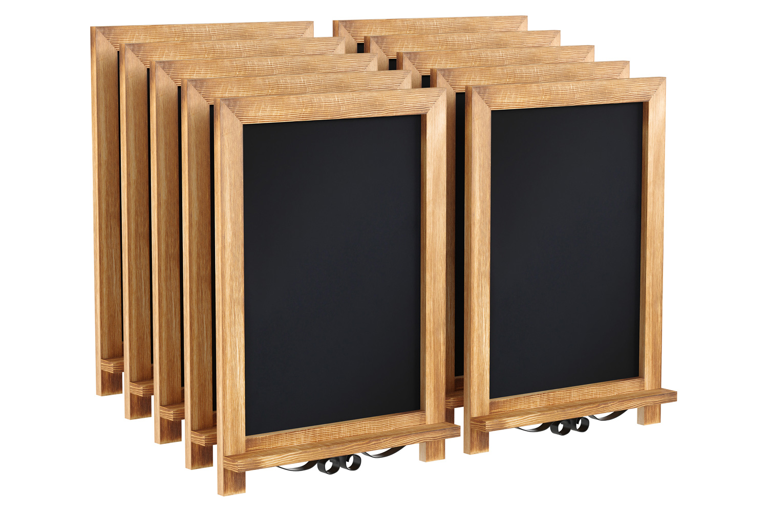 BLNK Canterbury Torched Wood Tabletop Magnetic Chalkboards with Metal Scrolled Legs Set of 10 - 12"W x 17"H