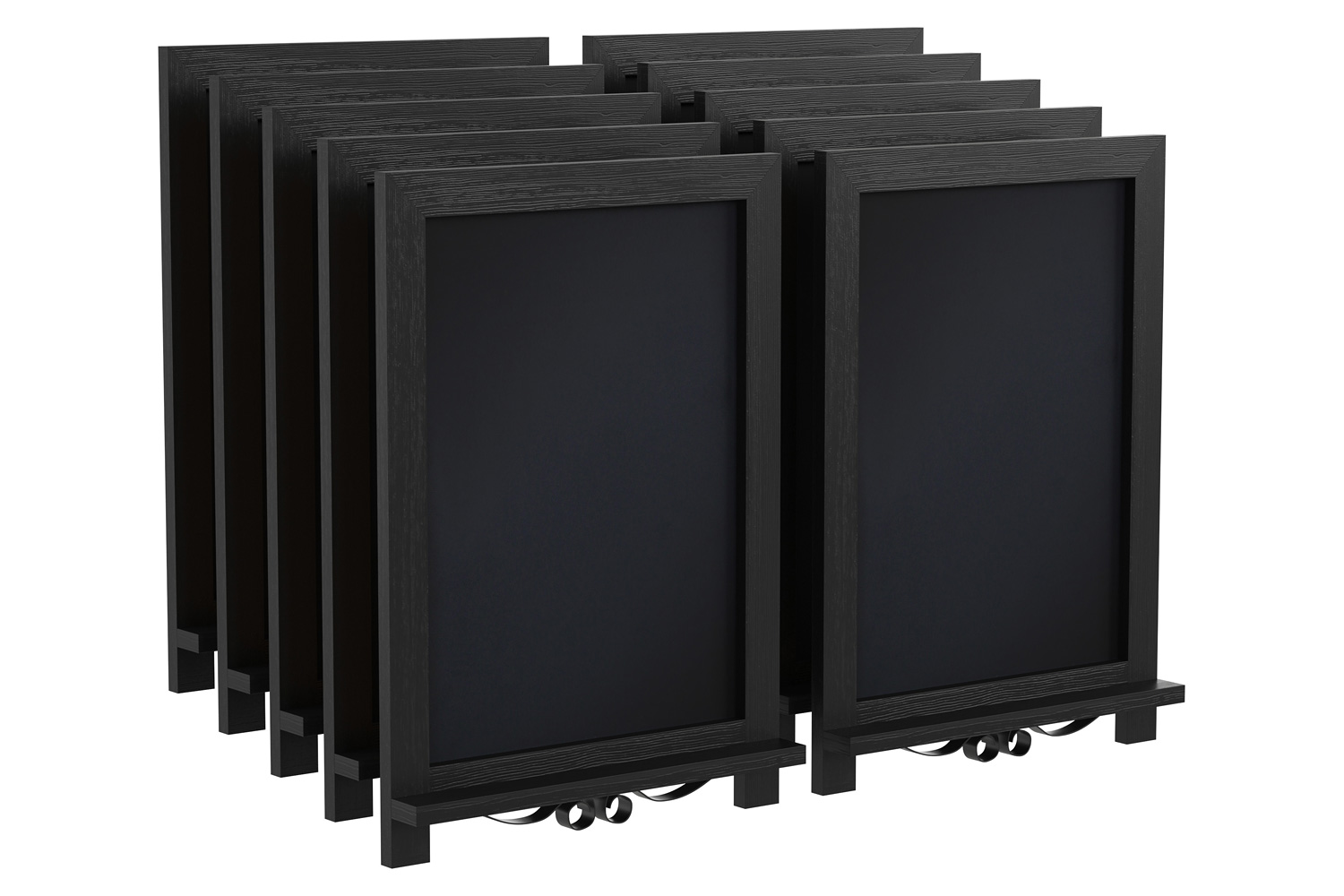 BLNK Canterbury Black Tabletop Magnetic Chalkboards with Metal Scrolled Legs Set of 10 - 12"W x 17"H