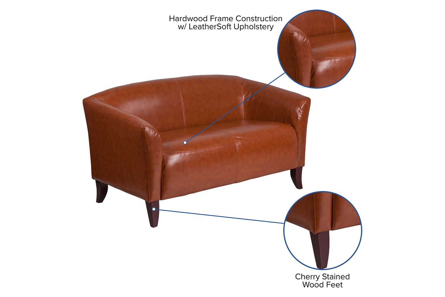 BLNK HERCULES Imperial Series LeatherSoft Loveseat - Cognac