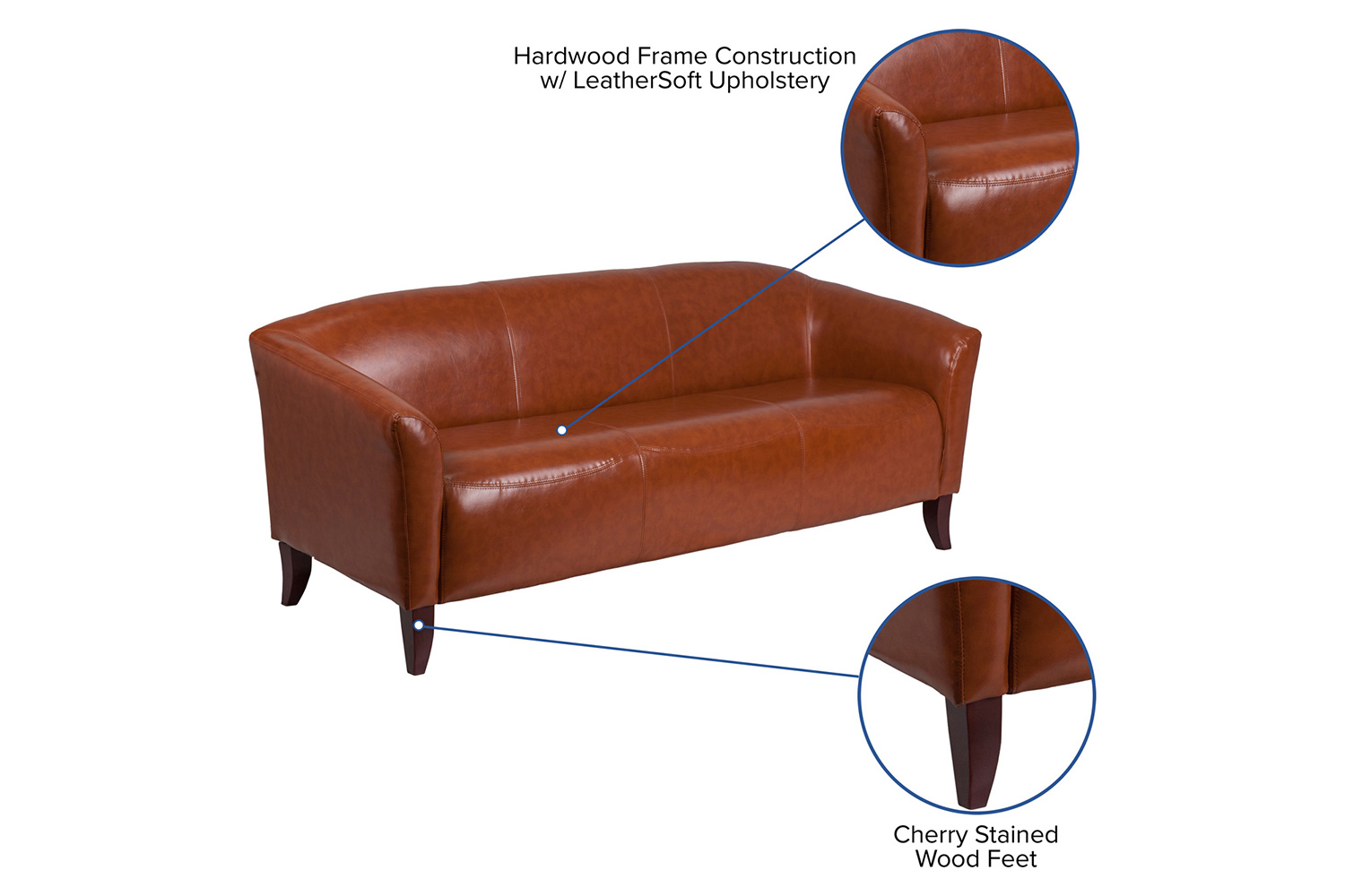 BLNK HERCULES Imperial Series LeatherSoft Sofa - Cognac