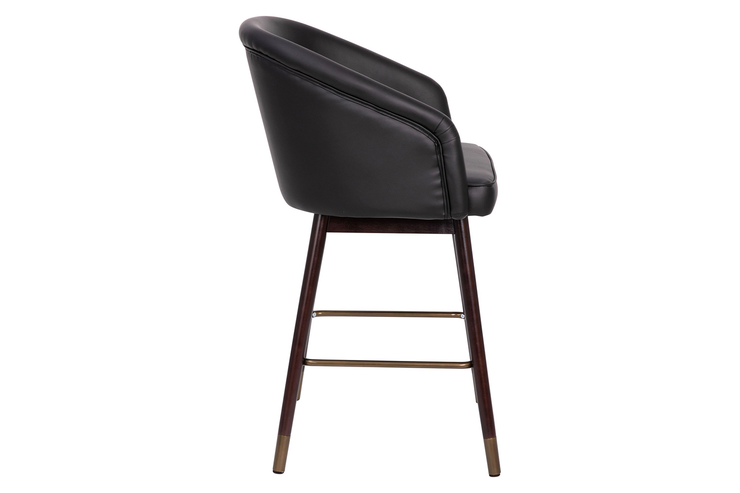 BLNK Margo Commercial LeatherSoft Mid-Back Modern Counter Stool with Walnut Finish Beechwood Legs and Contoured Back Set of 2 - Black