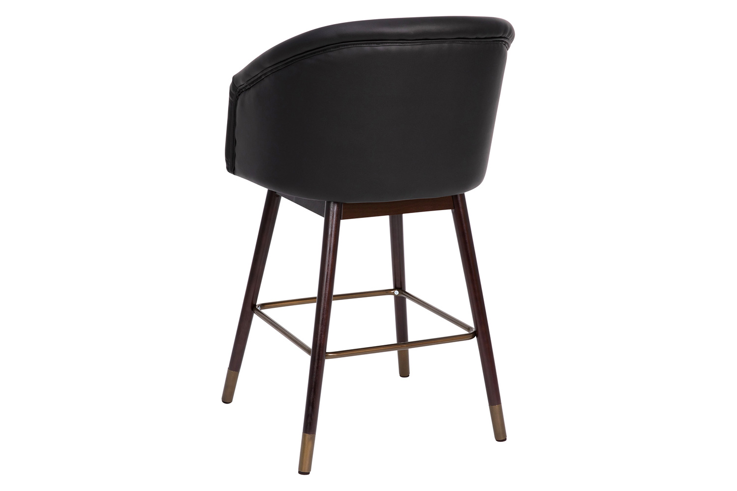 BLNK Margo Commercial LeatherSoft Mid-Back Modern Counter Stool with Walnut Finish Beechwood Legs and Contoured Back Set of 2 - Black