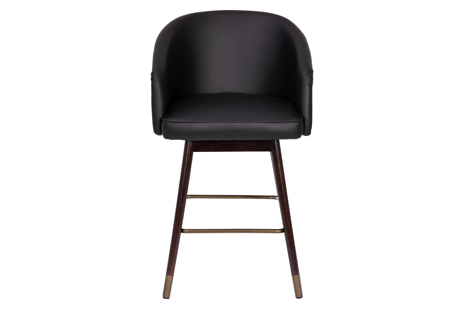 BLNK Margo Commercial LeatherSoft Mid-Back Modern Counter Stool with Walnut Finish Beechwood Legs and Contoured Back Set of 2 - Black