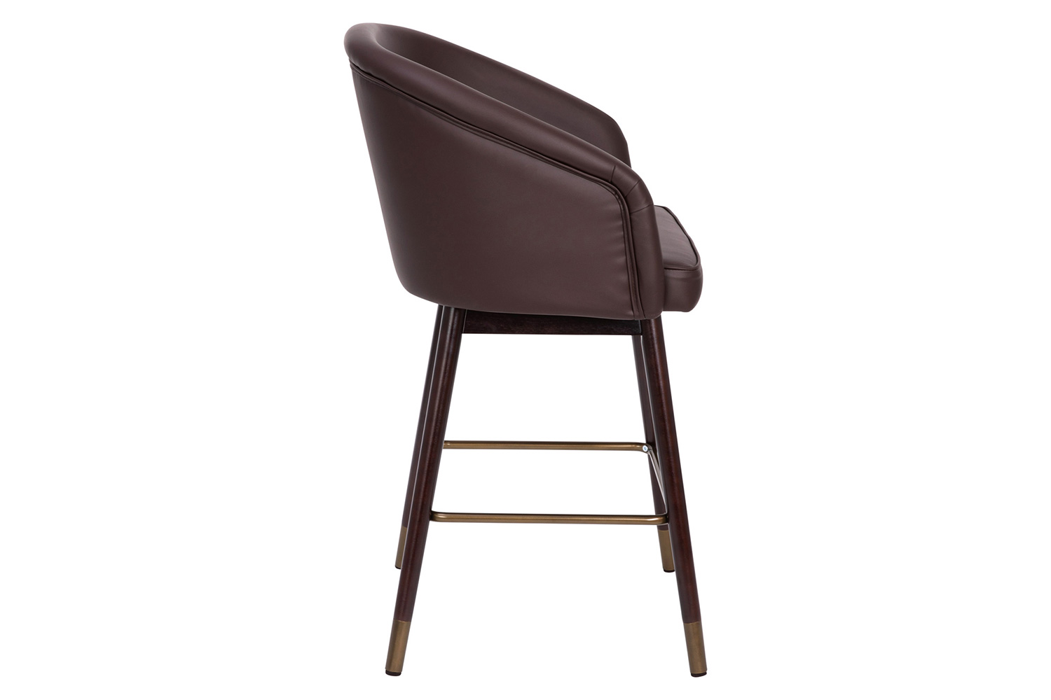 BLNK Margo Commercial LeatherSoft Mid-Back Modern Counter Stool with Walnut Finish Beechwood Legs and Contoured Back Set of 2 - Brown