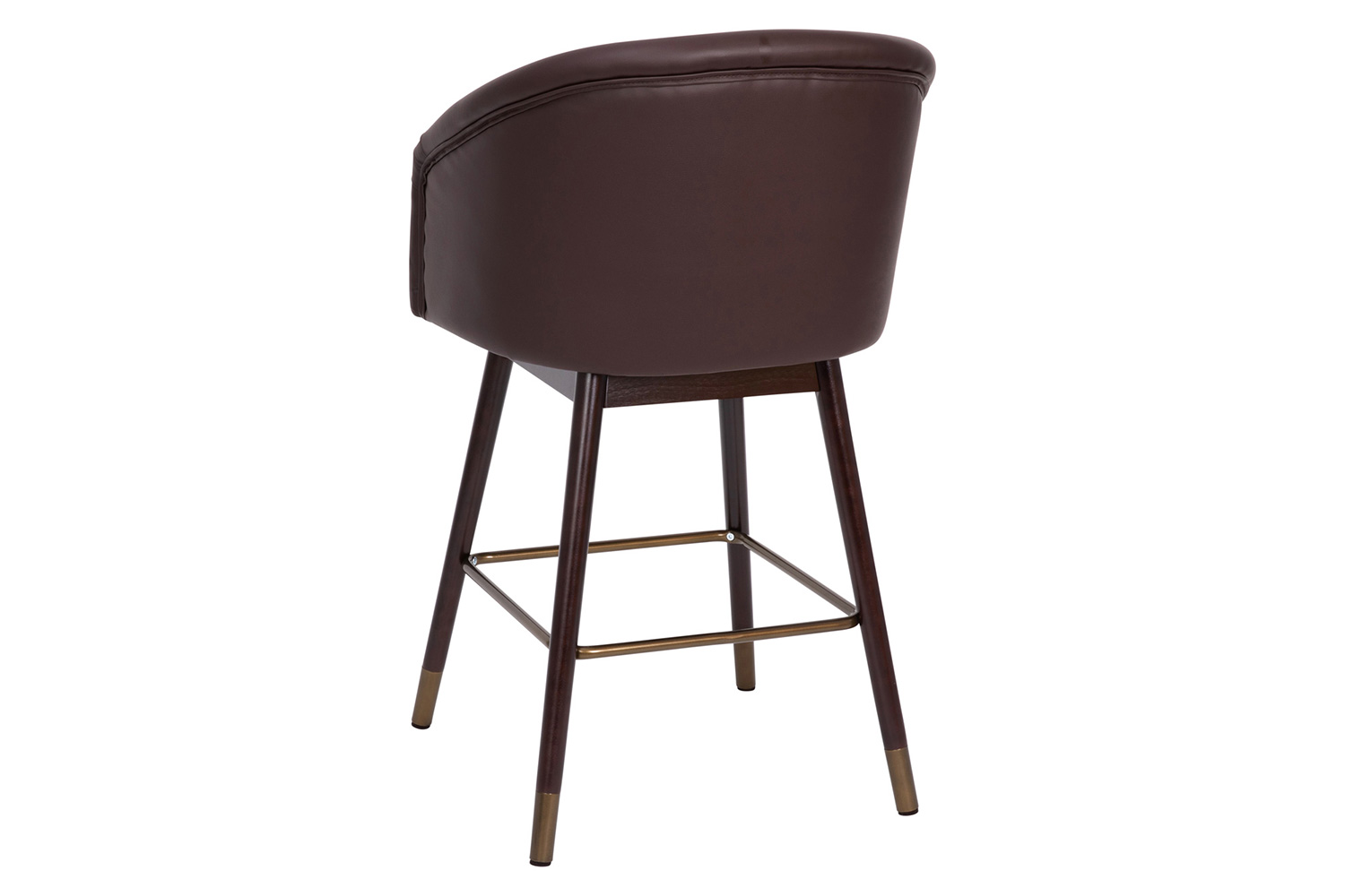 BLNK Margo Commercial LeatherSoft Mid-Back Modern Counter Stool with Walnut Finish Beechwood Legs and Contoured Back Set of 2 - Brown