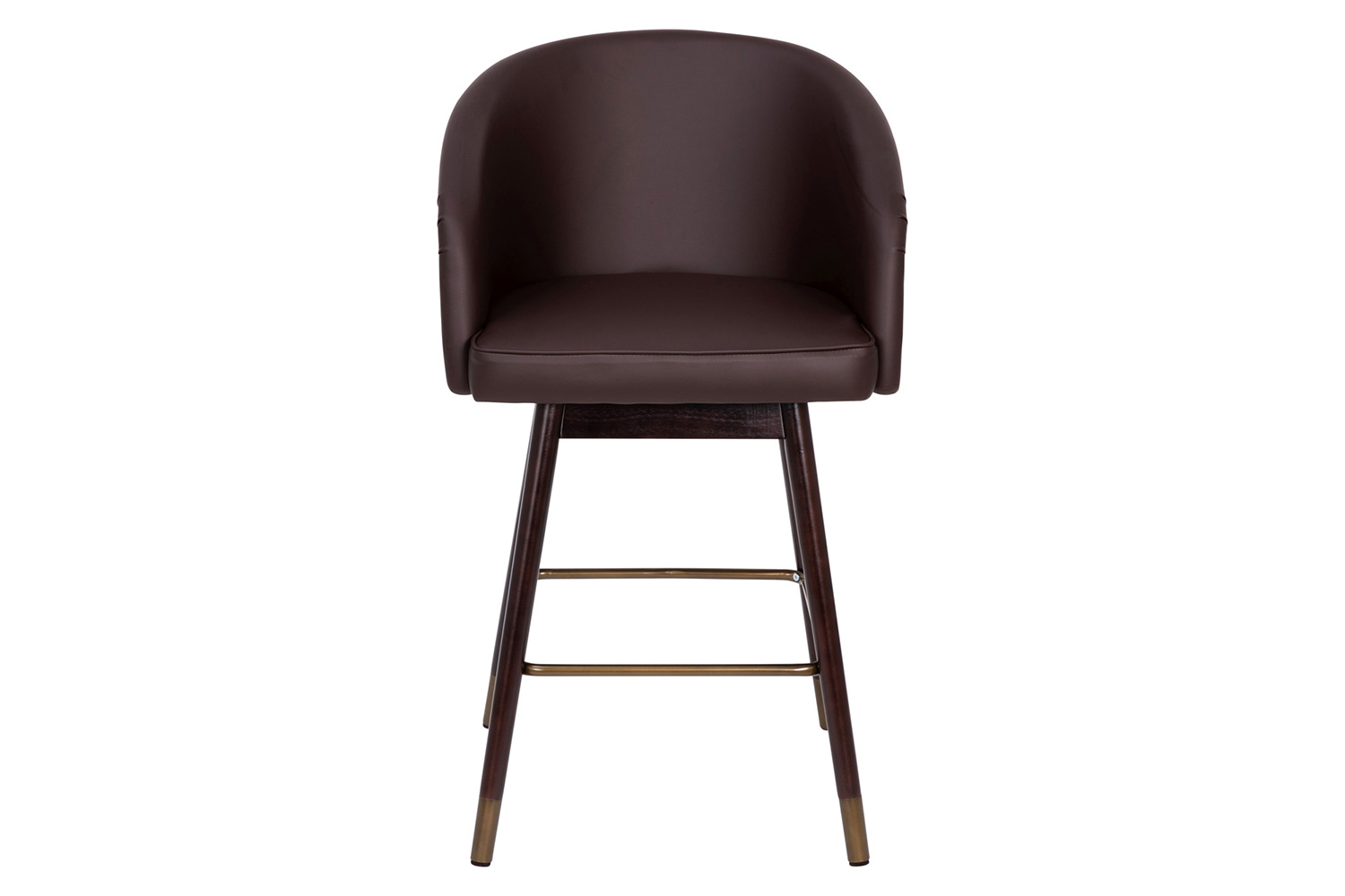 BLNK Margo Commercial LeatherSoft Mid-Back Modern Counter Stool with Walnut Finish Beechwood Legs and Contoured Back Set of 2 - Brown