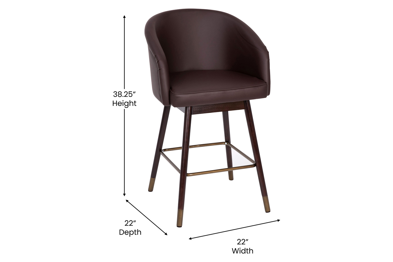 BLNK Margo Commercial LeatherSoft Mid-Back Modern Counter Stool with Walnut Finish Beechwood Legs and Contoured Back Set of 2 - Brown