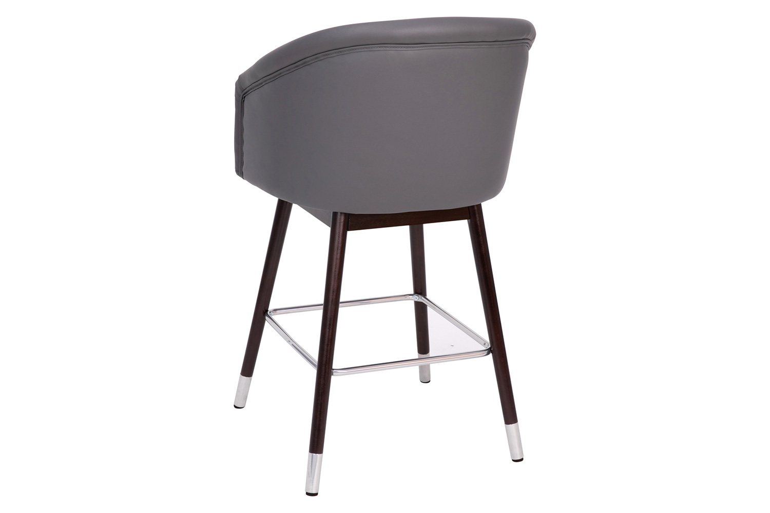 BLNK Margo Commercial LeatherSoft Mid-Back Modern Counter Stool with Walnut Finish Beechwood Legs and Contoured Back Set of 2 - Gray