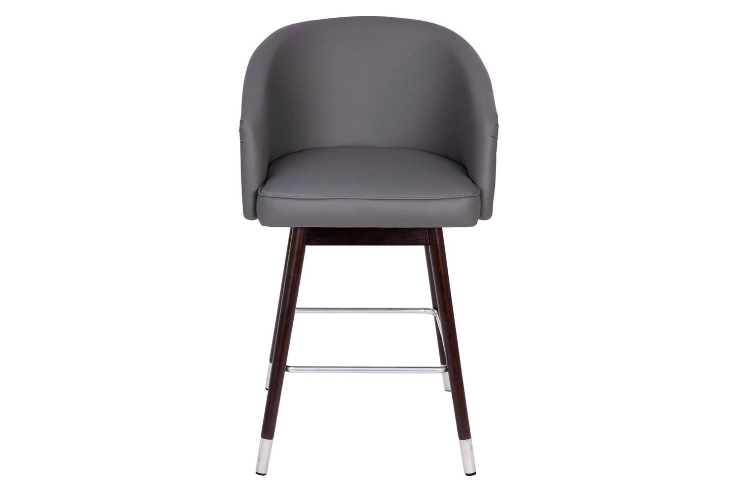 BLNK Margo Commercial LeatherSoft Mid-Back Modern Counter Stool with Walnut Finish Beechwood Legs and Contoured Back Set of 2 - Gray