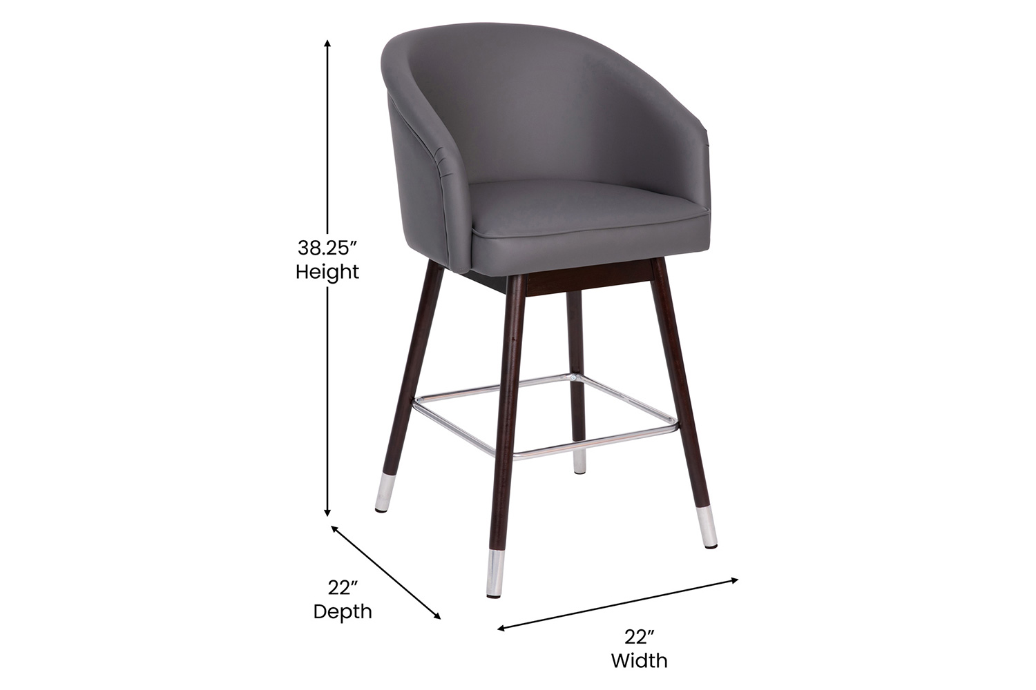 BLNK Margo Commercial LeatherSoft Mid-Back Modern Counter Stool with Walnut Finish Beechwood Legs and Contoured Back Set of 2 - Gray