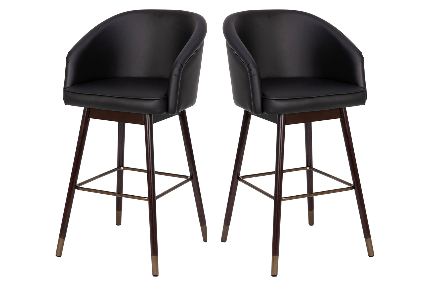 BLNK Margo Commercial LeatherSoft Mid-Back Modern Bar Stool with Walnut Finish Beechwood Legs and Curved Back Set of 2 - Black