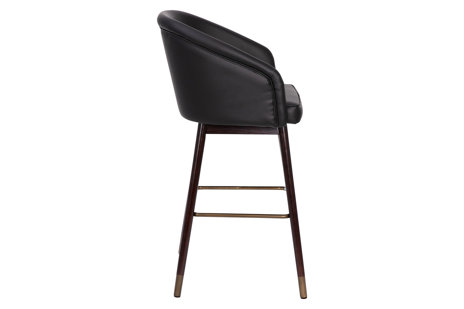 BLNK Margo Commercial LeatherSoft Mid-Back Modern Bar Stool with Walnut Finish Beechwood Legs and Curved Back Set of 2 - Black