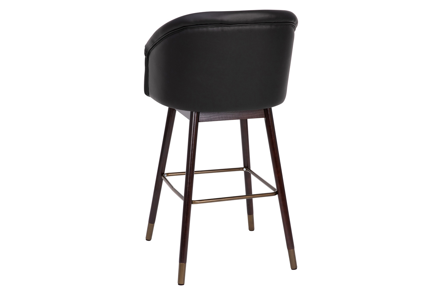 BLNK Margo Commercial LeatherSoft Mid-Back Modern Bar Stool with Walnut Finish Beechwood Legs and Curved Back Set of 2 - Black