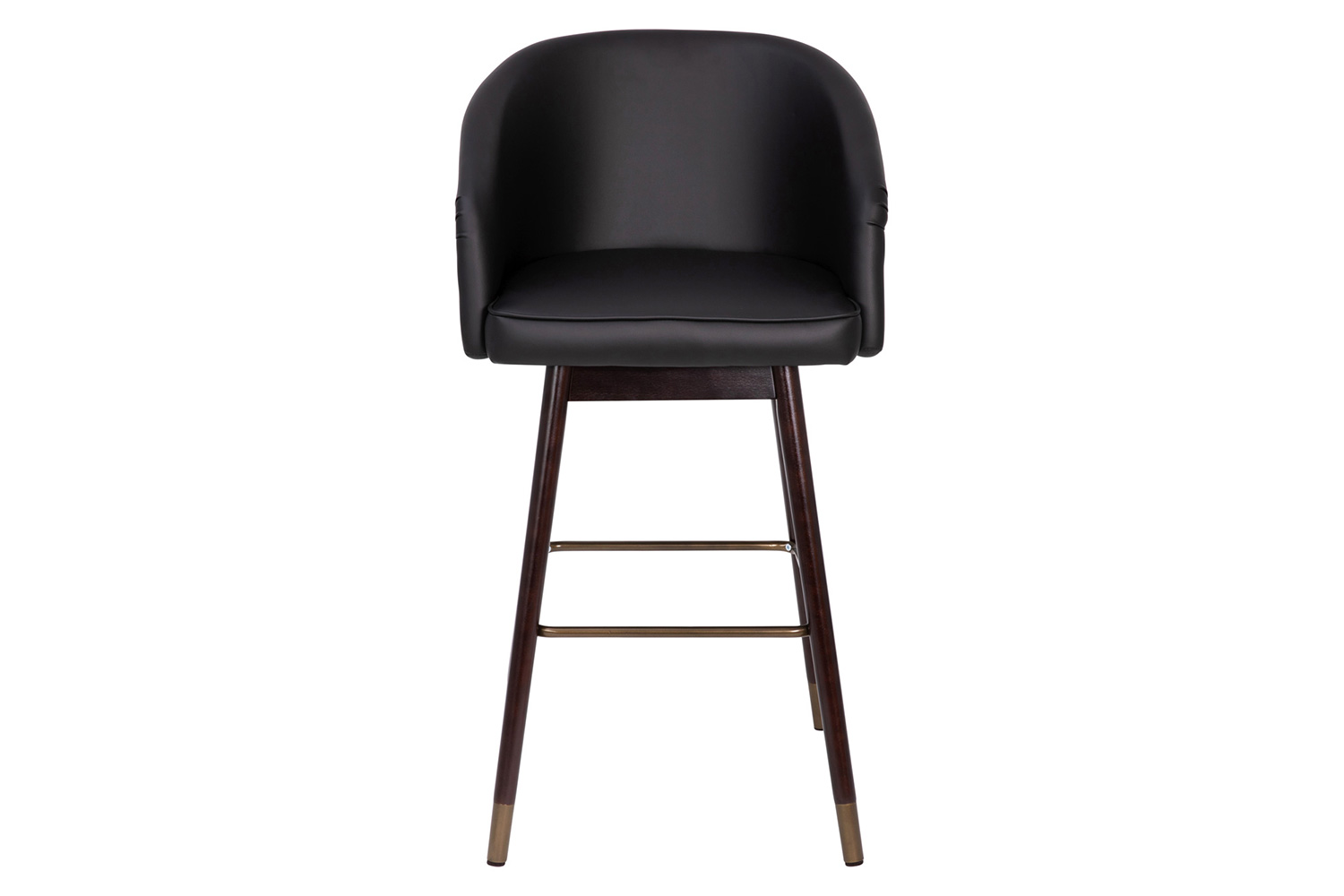 BLNK Margo Commercial LeatherSoft Mid-Back Modern Bar Stool with Walnut Finish Beechwood Legs and Curved Back Set of 2 - Black