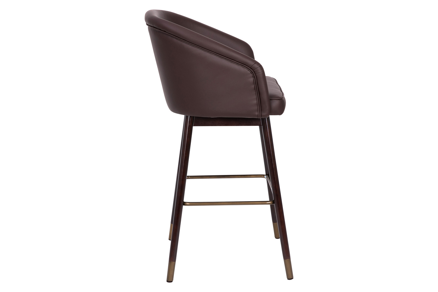 BLNK Margo Commercial LeatherSoft Mid-Back Modern Bar Stool with Walnut Finish Beechwood Legs and Curved Back Set of 2 - Brown