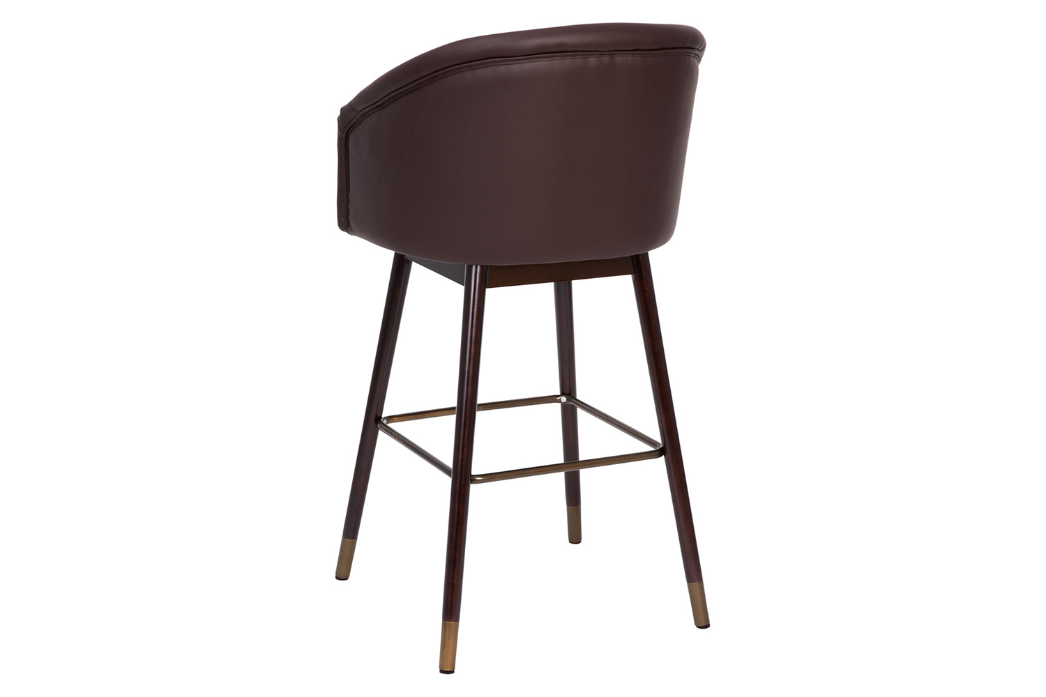 BLNK Margo Commercial LeatherSoft Mid-Back Modern Bar Stool with Walnut Finish Beechwood Legs and Curved Back Set of 2 - Brown