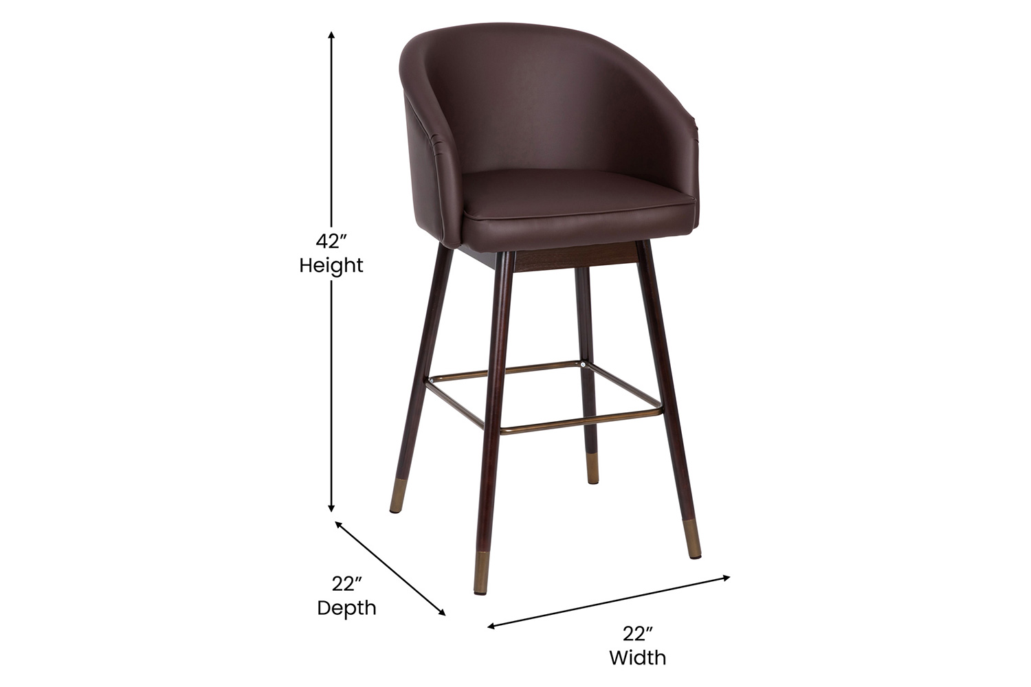 BLNK Margo Commercial LeatherSoft Mid-Back Modern Bar Stool with Walnut Finish Beechwood Legs and Curved Back Set of 2 - Brown