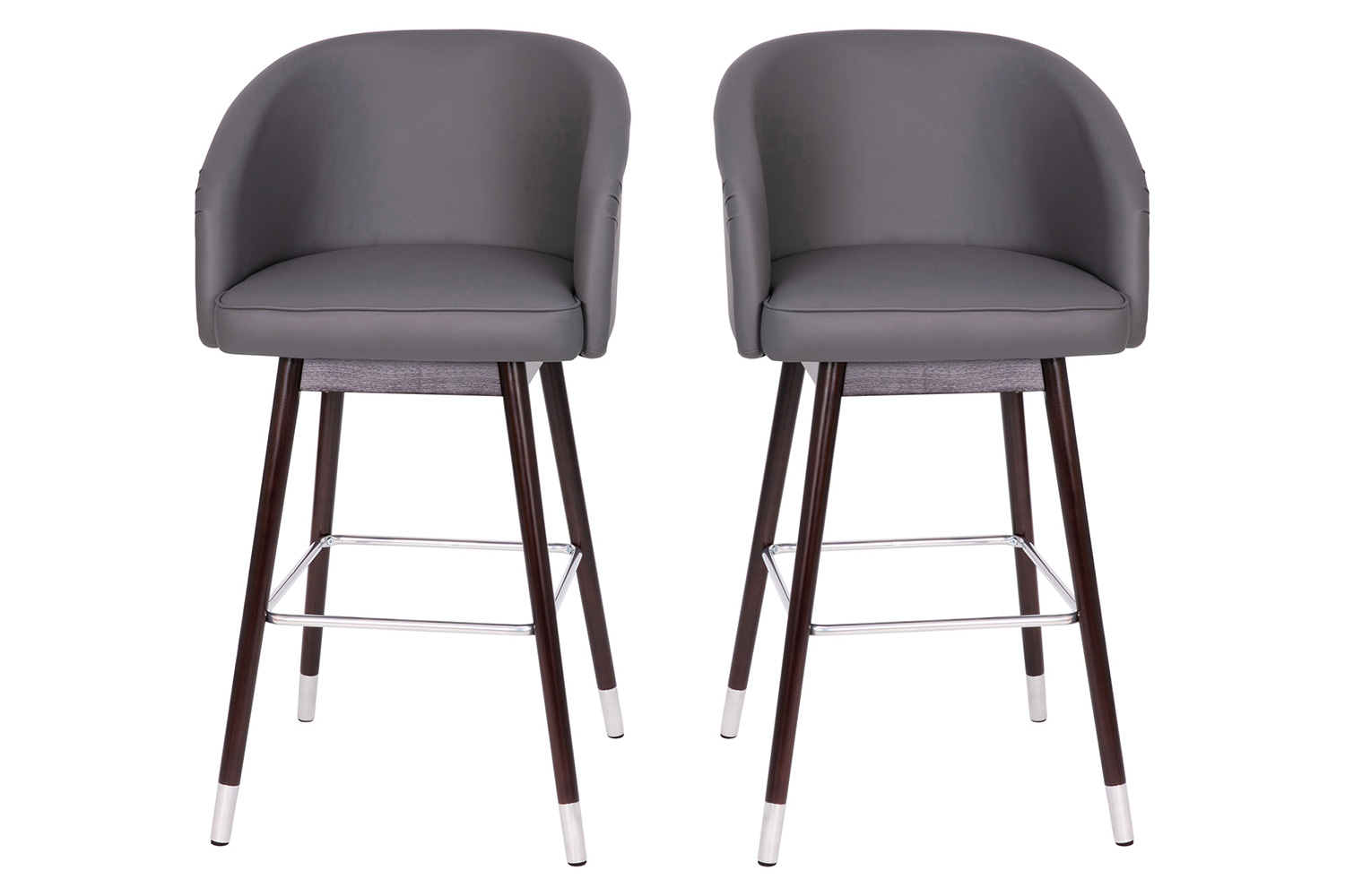 BLNK Margo Commercial LeatherSoft Mid-Back Modern Bar Stool with Walnut Finish Beechwood Legs and Curved Back Set of 2 - Gray