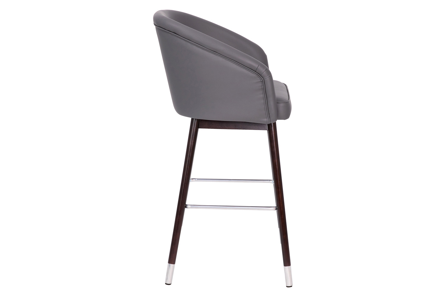 BLNK Margo Commercial LeatherSoft Mid-Back Modern Bar Stool with Walnut Finish Beechwood Legs and Curved Back Set of 2 - Gray