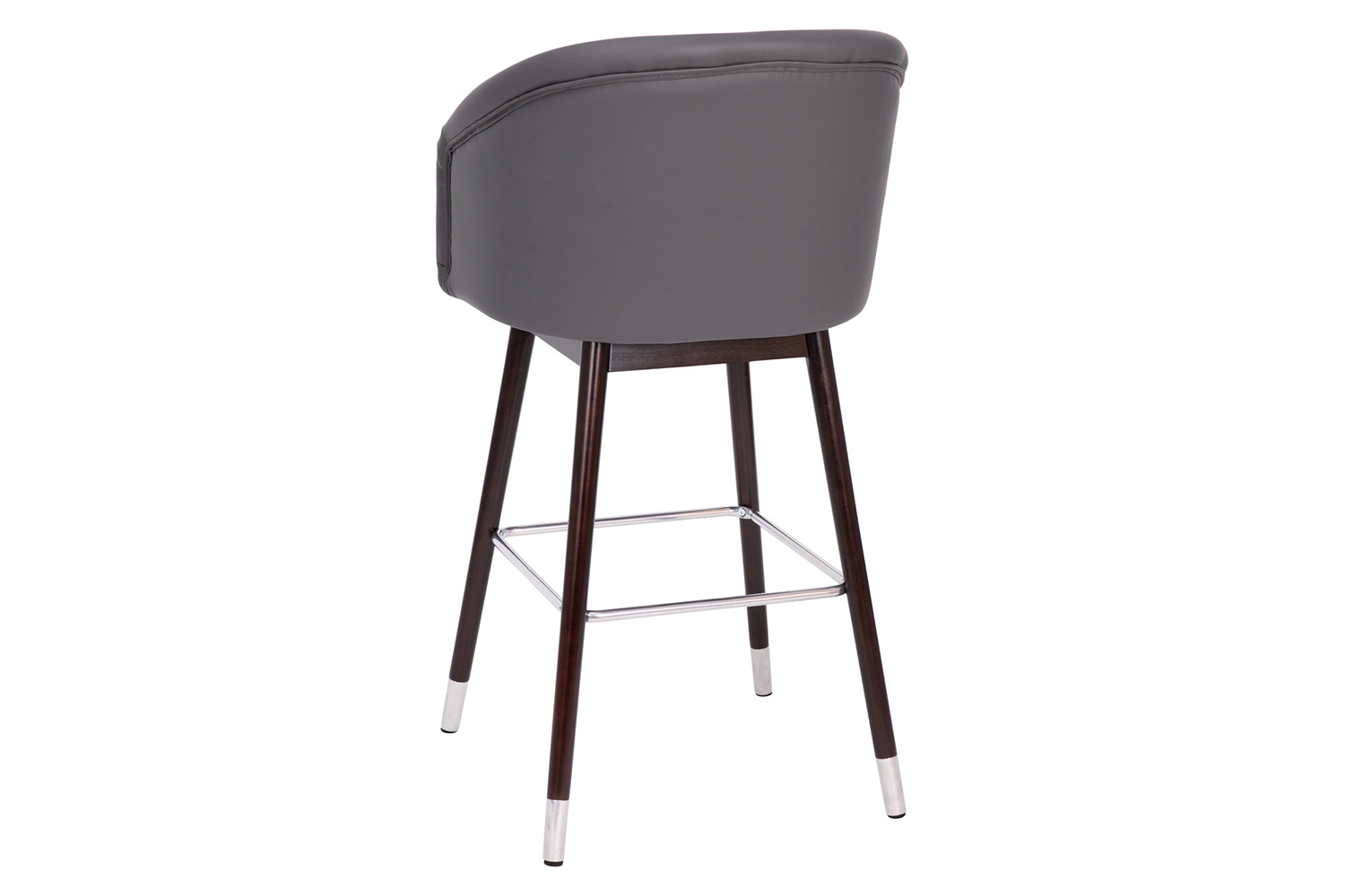 BLNK Margo Commercial LeatherSoft Mid-Back Modern Bar Stool with Walnut Finish Beechwood Legs and Curved Back Set of 2 - Gray