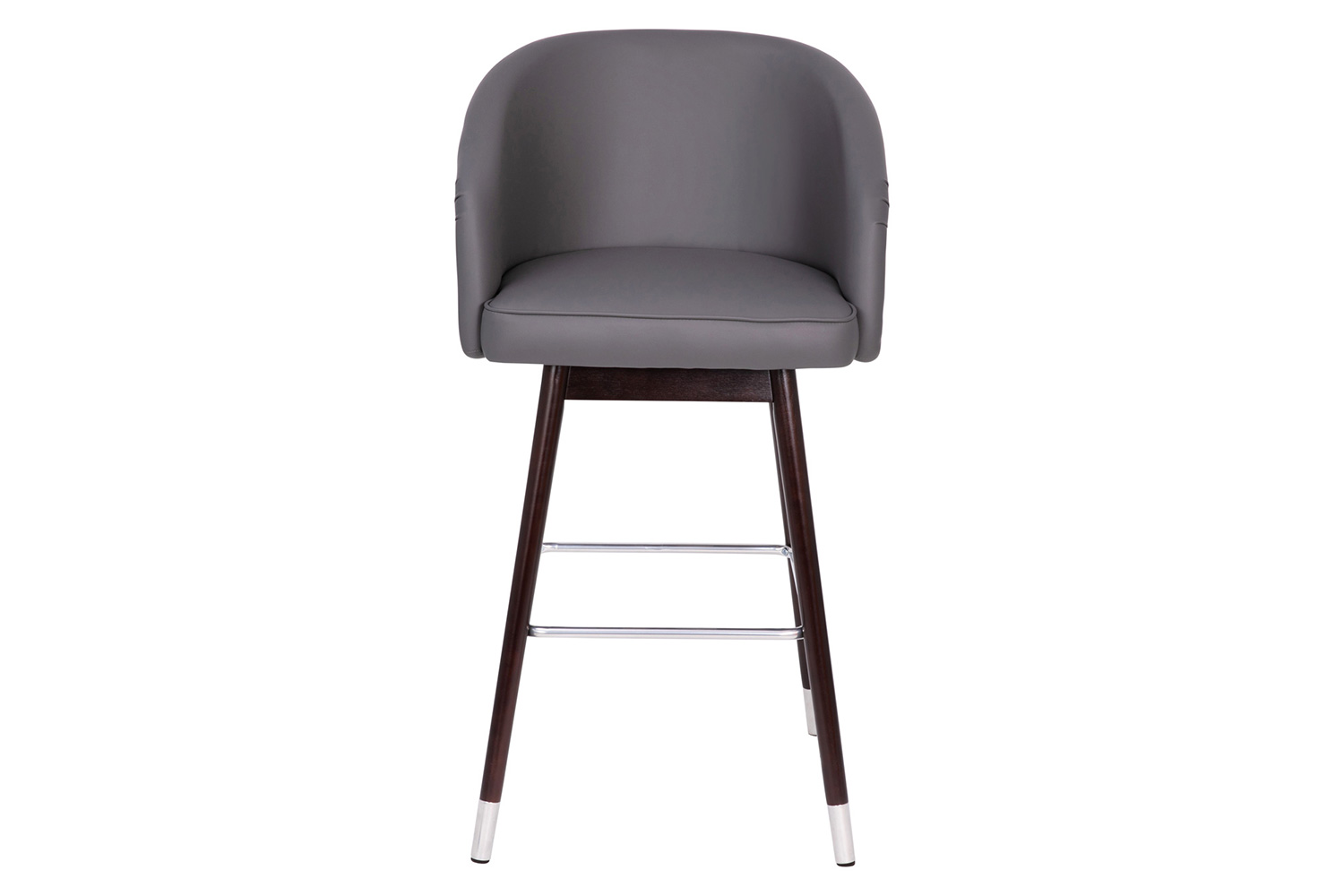 BLNK Margo Commercial LeatherSoft Mid-Back Modern Bar Stool with Walnut Finish Beechwood Legs and Curved Back Set of 2 - Gray