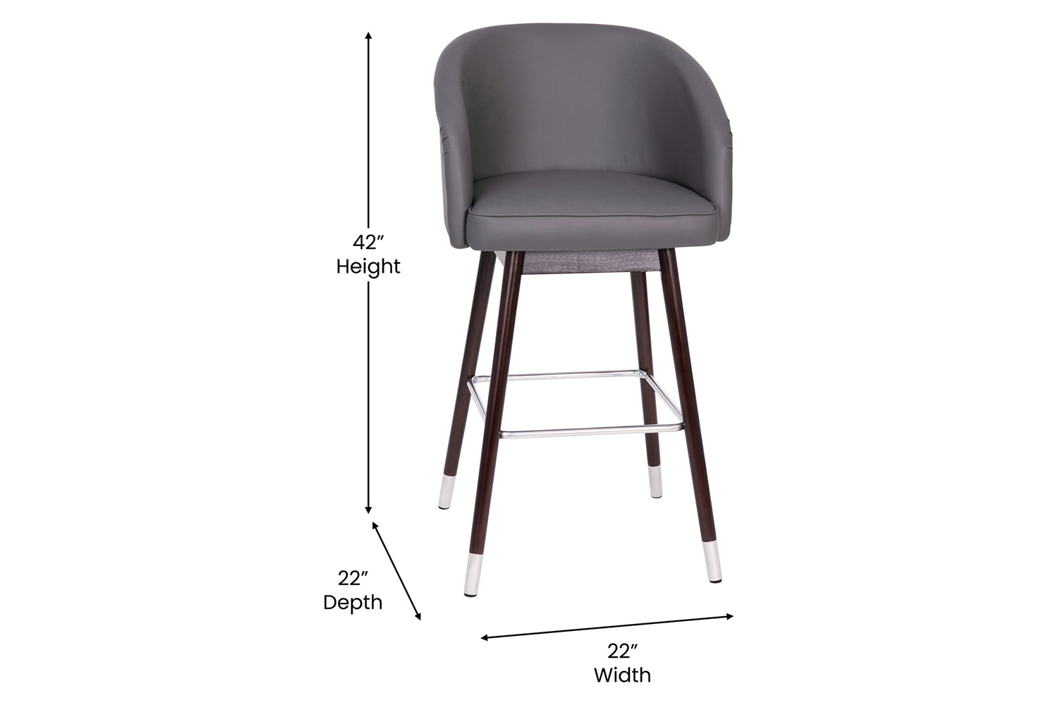 BLNK Margo Commercial LeatherSoft Mid-Back Modern Bar Stool with Walnut Finish Beechwood Legs and Curved Back Set of 2 - Gray