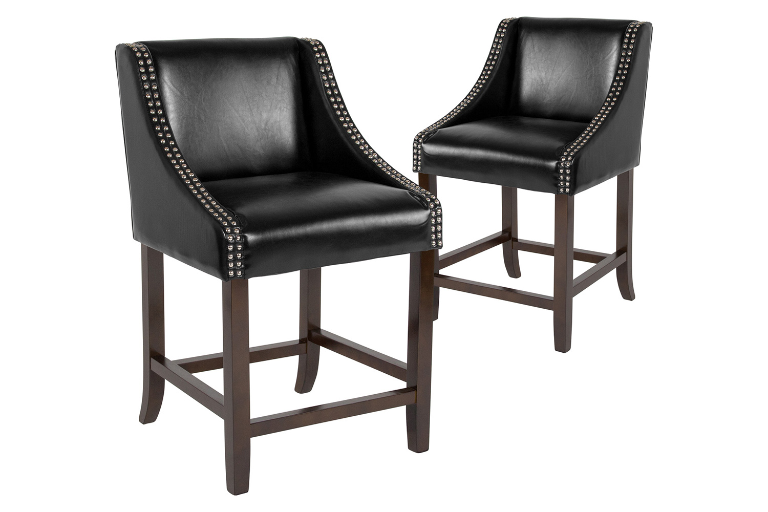 BLNK™ Carmel Series LeatherSoft Transitional Walnut Counter Height Stool with Nail Trim Set of 2 - Black