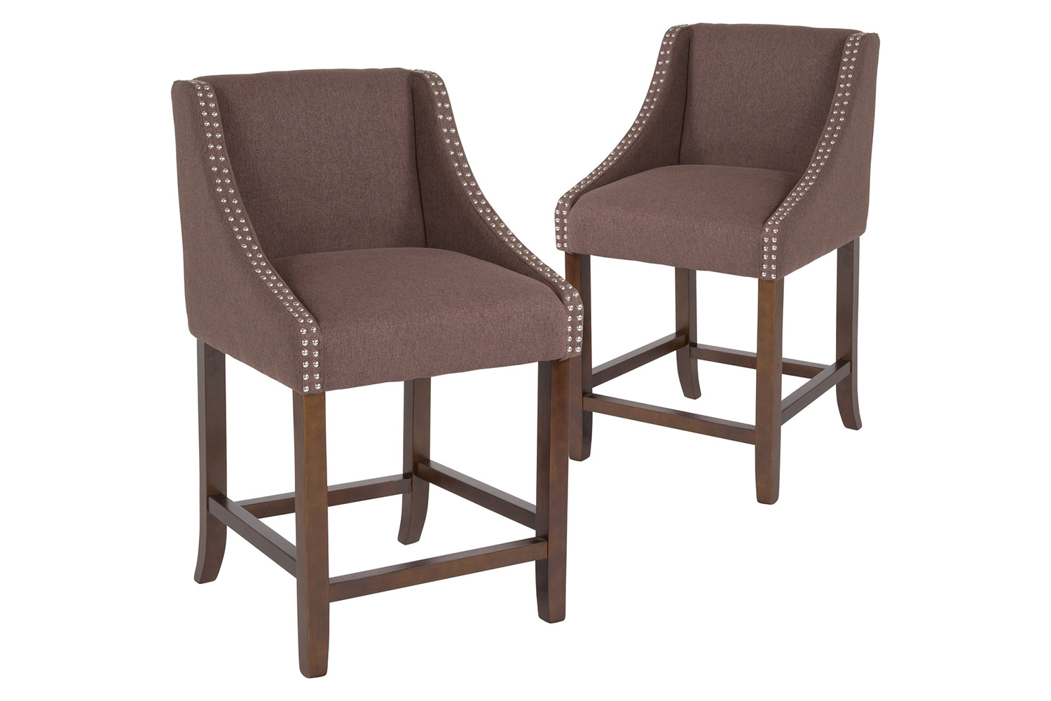 BLNK Carmel Series Fabric Transitional Walnut Counter Height Stool with Nail Trim Set of 2 - Brown