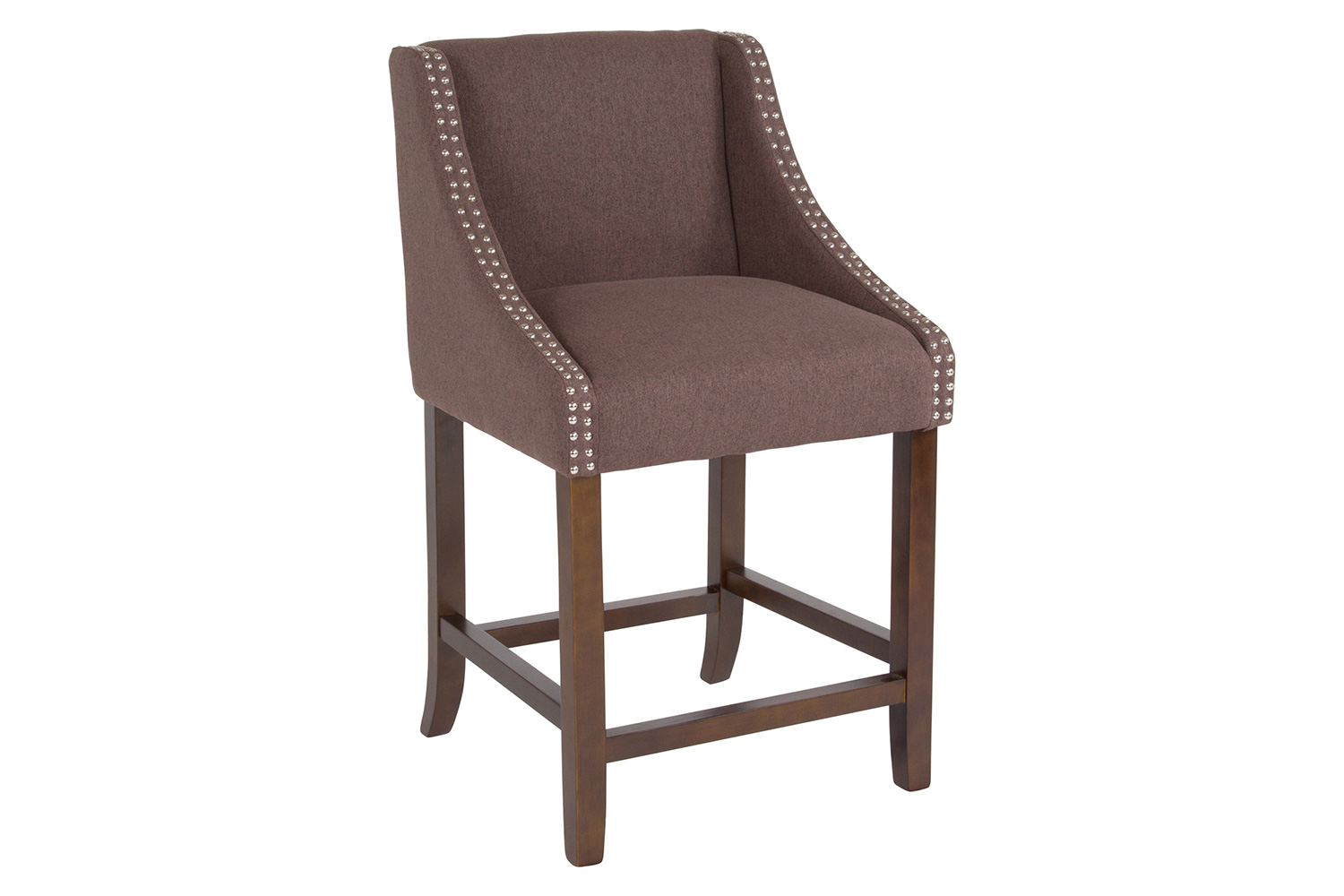 BLNK Carmel Series Fabric Transitional Walnut Counter Height Stool with Nail Trim Set of 2 - Brown