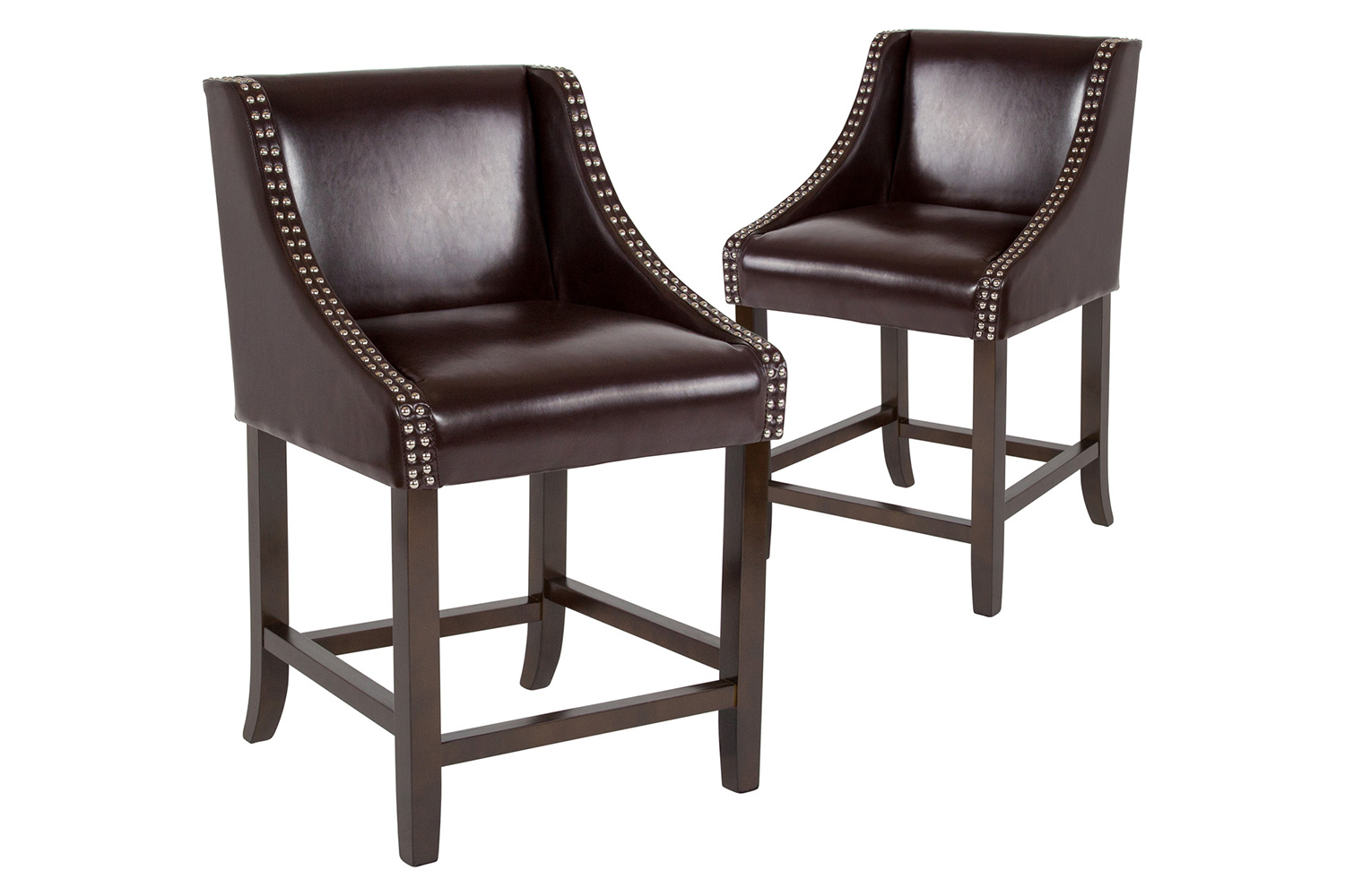 BLNK Carmel Series LeatherSoft Transitional Walnut Counter Height Stool with Nail Trim Set of 2 - Brown