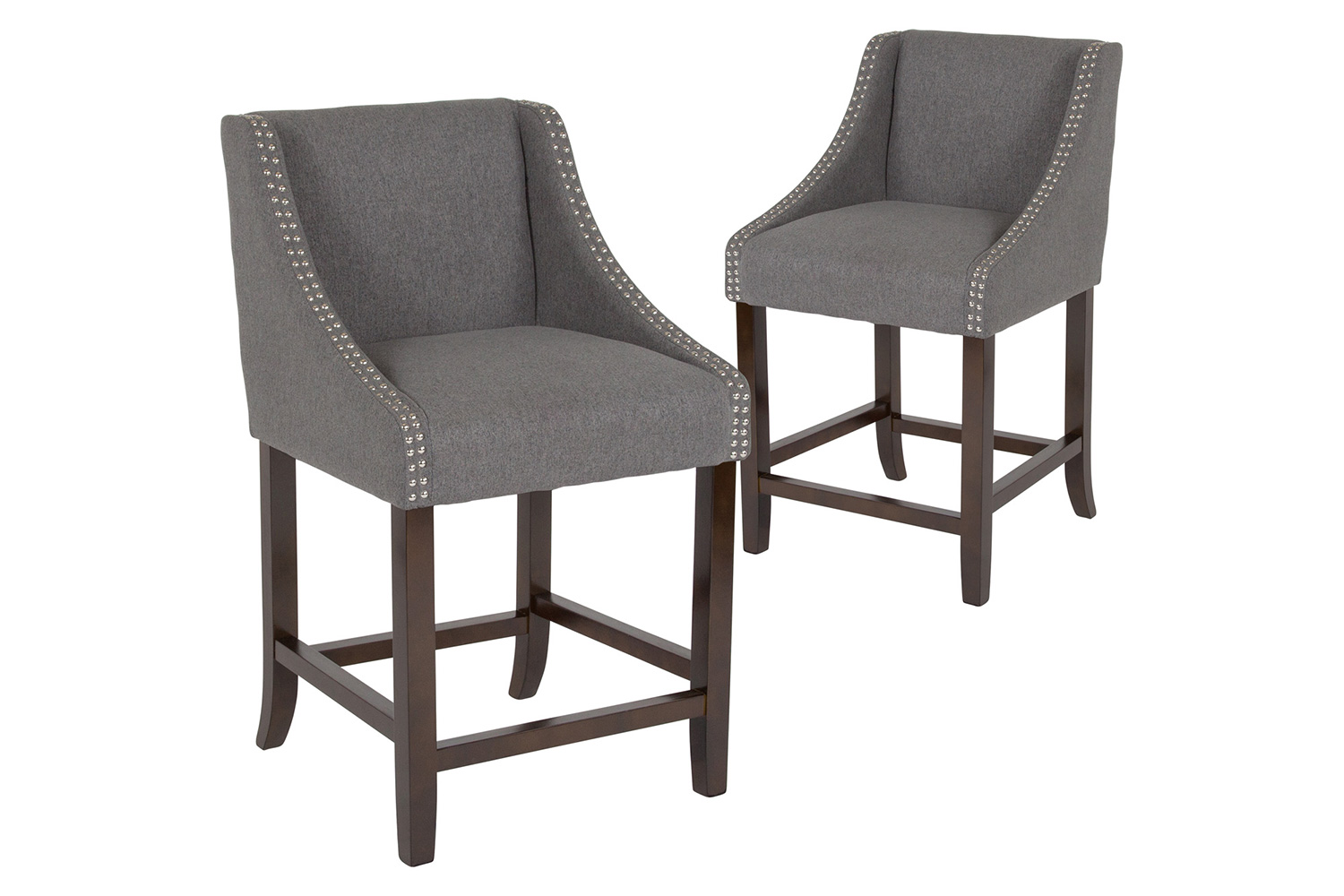 BLNK Carmel Series Fabric Transitional Walnut Counter Height Stool with Nail Trim Set of 2 - Dark Gray