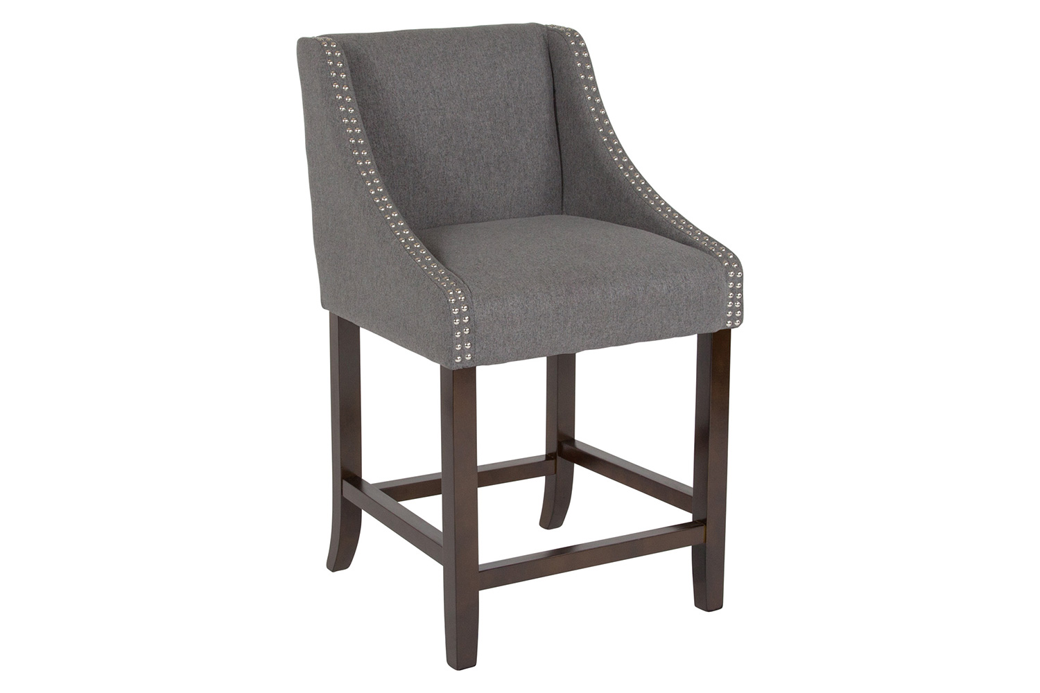 BLNK Carmel Series Fabric Transitional Walnut Counter Height Stool with Nail Trim Set of 2 - Dark Gray