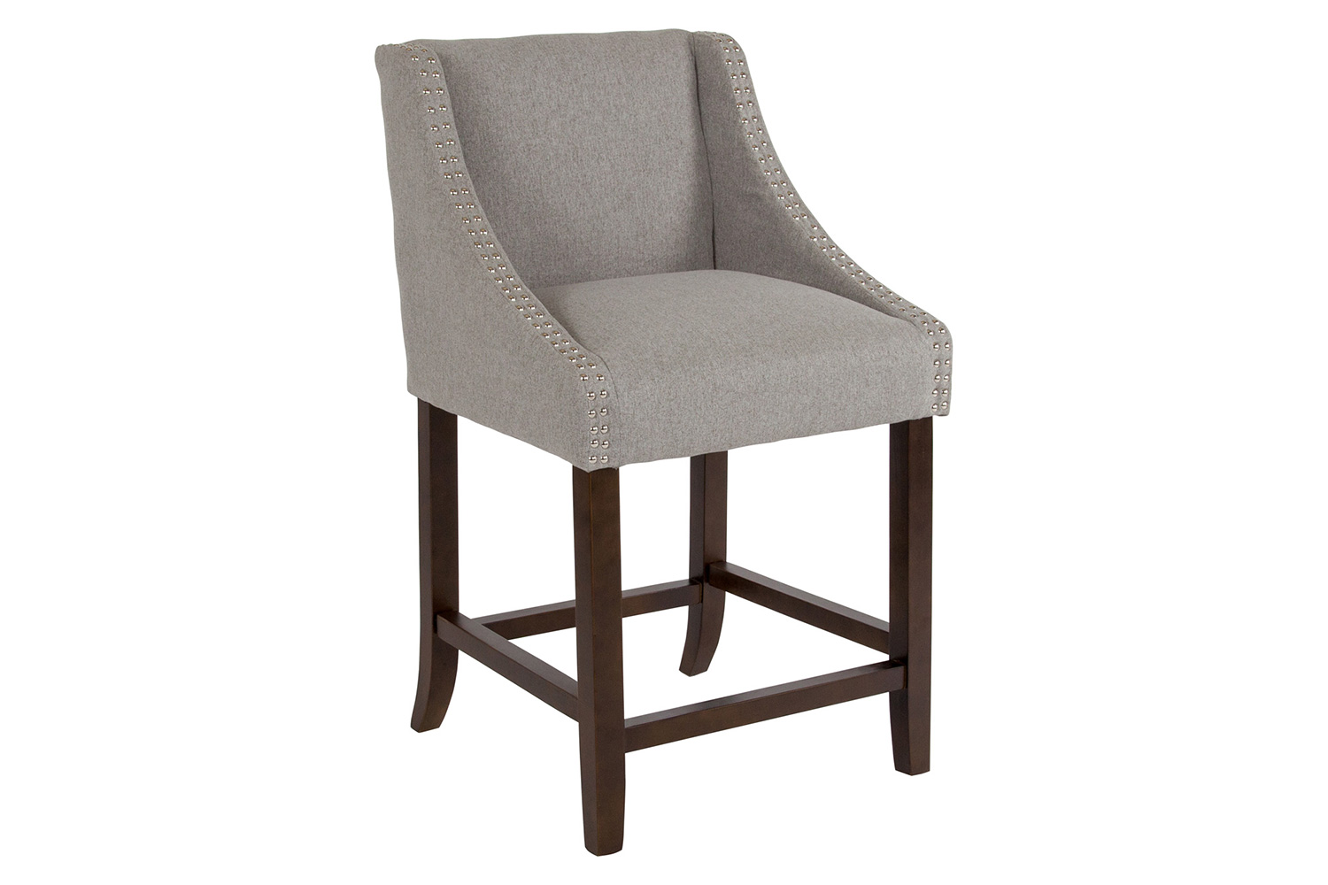 BLNK Carmel Series Fabric Transitional Walnut Counter Height Stool with Nail Trim Set of 2 - Light Gray