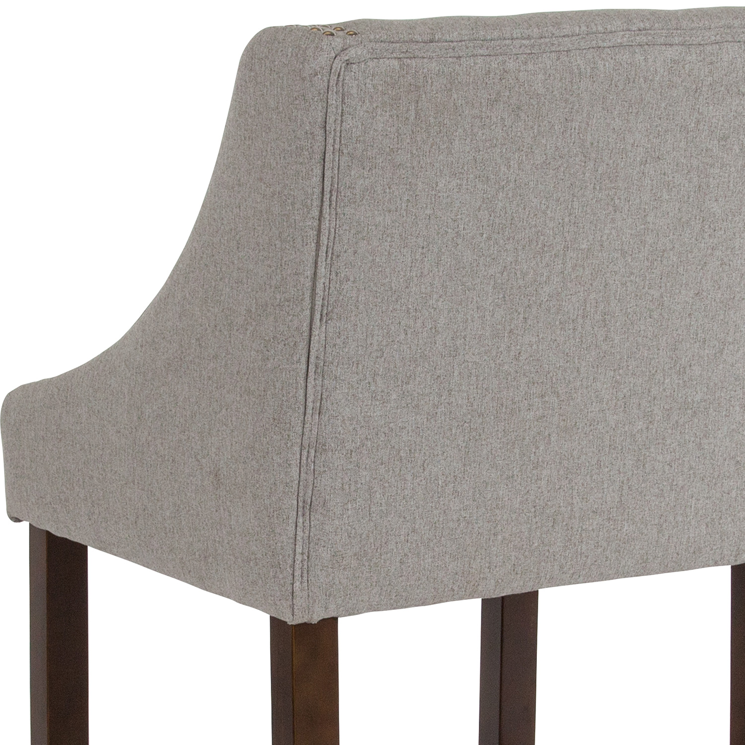 BLNK Carmel Series Fabric Transitional Walnut Counter Height Stool with Nail Trim Set of 2 - Light Gray