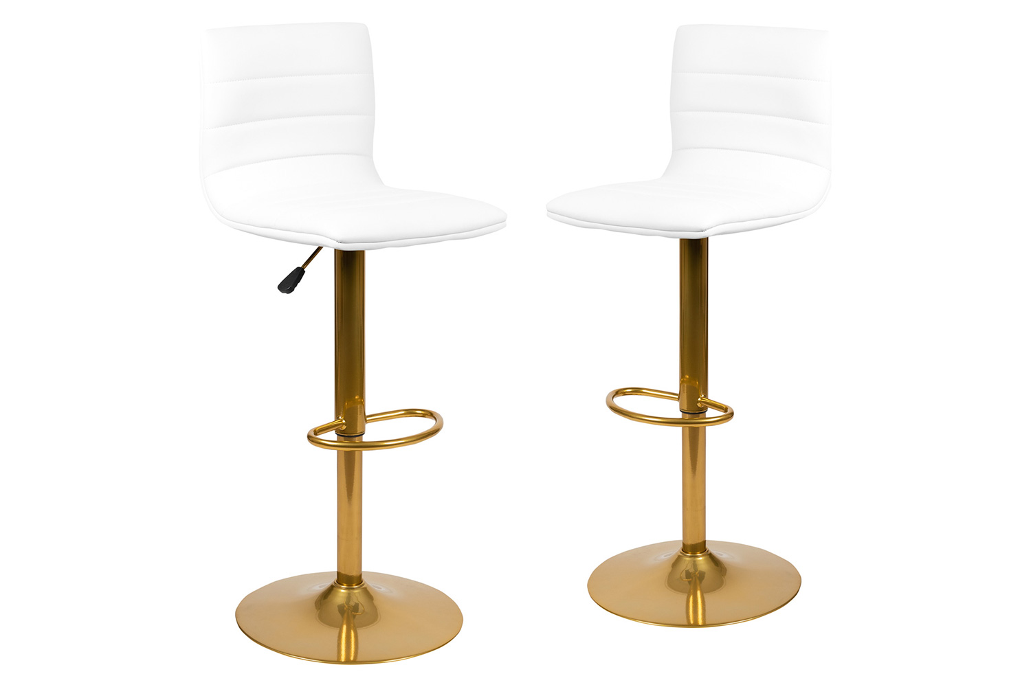 BLNK Vincent Vinyl Adjustable Counter Height Swivel Bar Stool with Back and Gold Pedestal Base Set of 2 - White