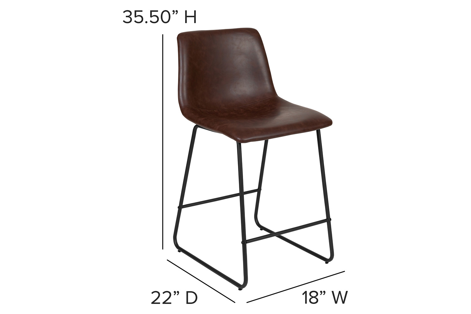 BLNK Reagan Commercial LeatherSoft Counter Height Bar Stools Set of 2 - Dark Brown