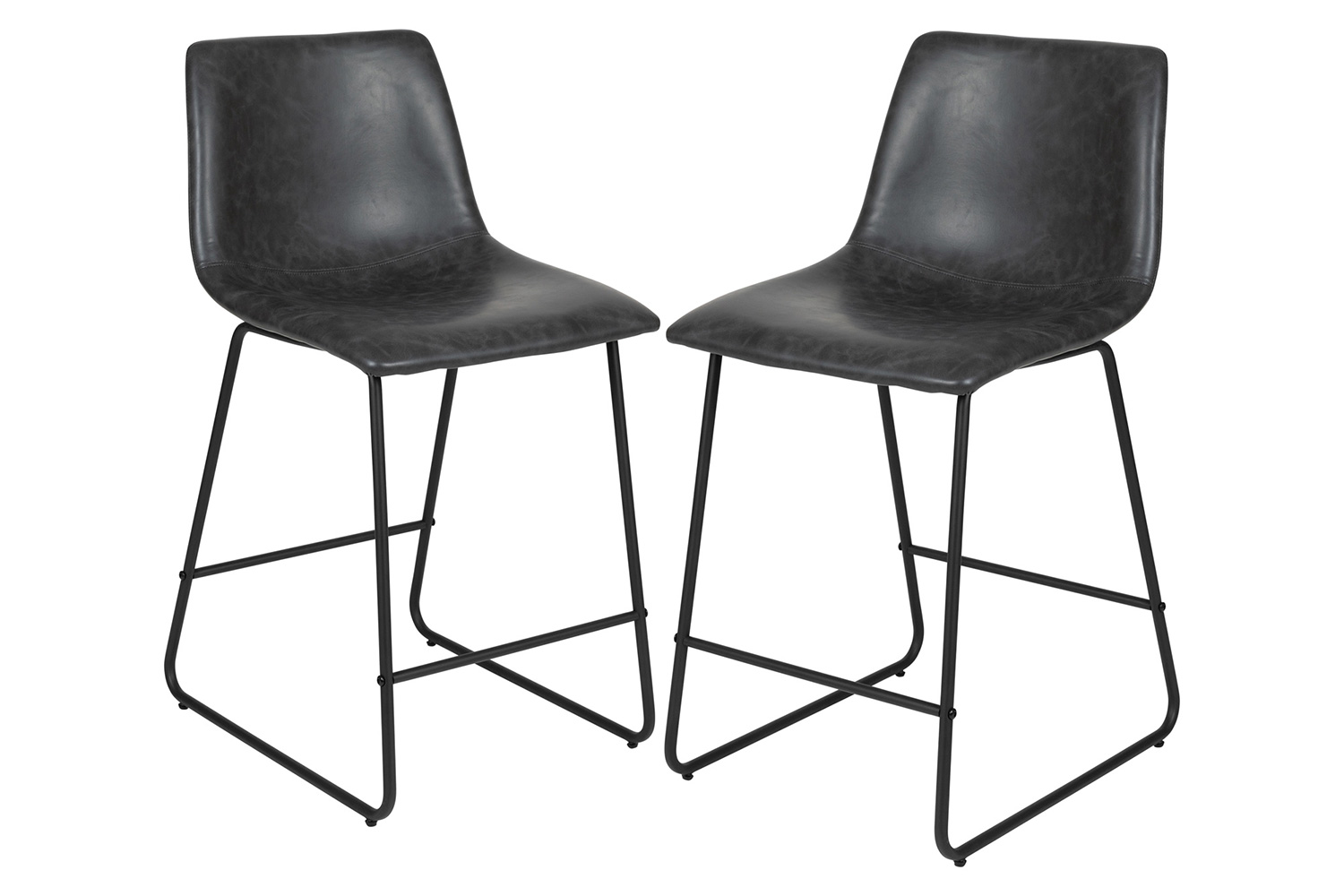 BLNK Reagan Commercial LeatherSoft Counter Height Bar Stools Set of 2 - Gray