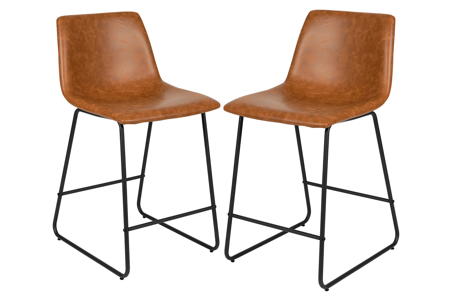 BLNK Reagan Commercial LeatherSoft Counter Height Bar Stools Set of 2 - Light Brown