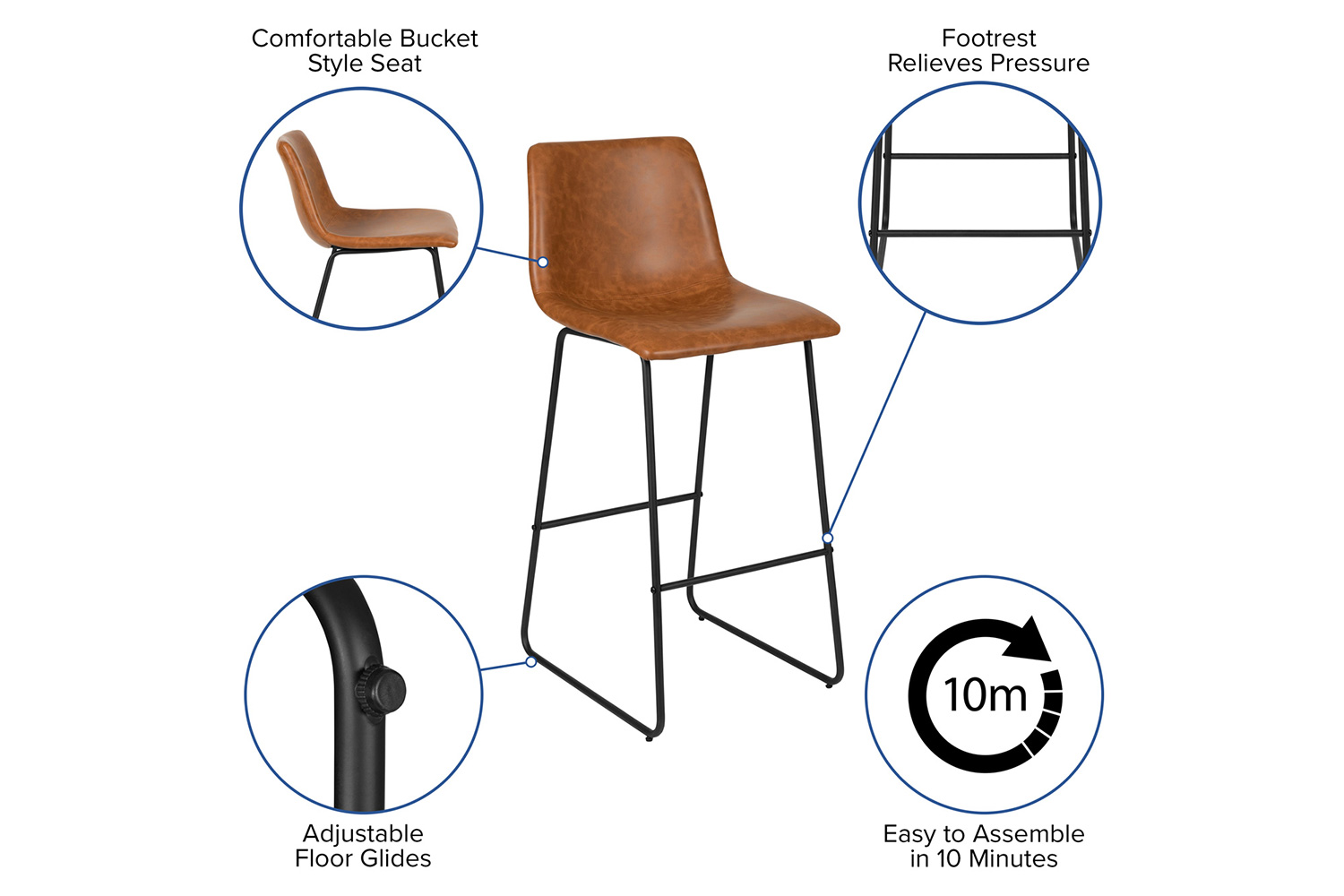 BLNK™ Reagan Commercial LeatherSoft Bar Height Bar Stools Set of 2 - Light Brown