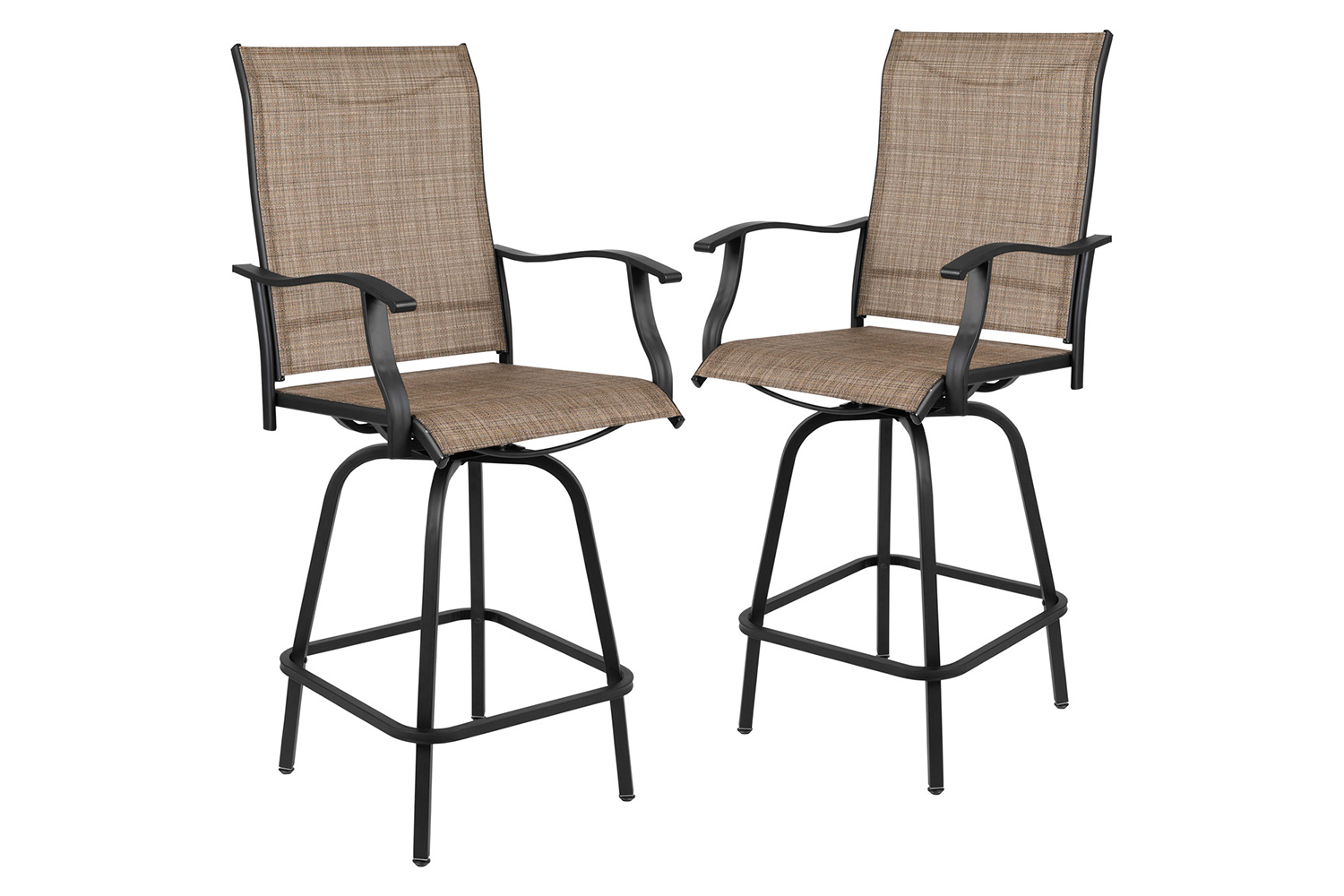 BLNK Valerie All-Weather Swivel Textilene Patio Bar Height Stools with High Back and Armrests Set of 2