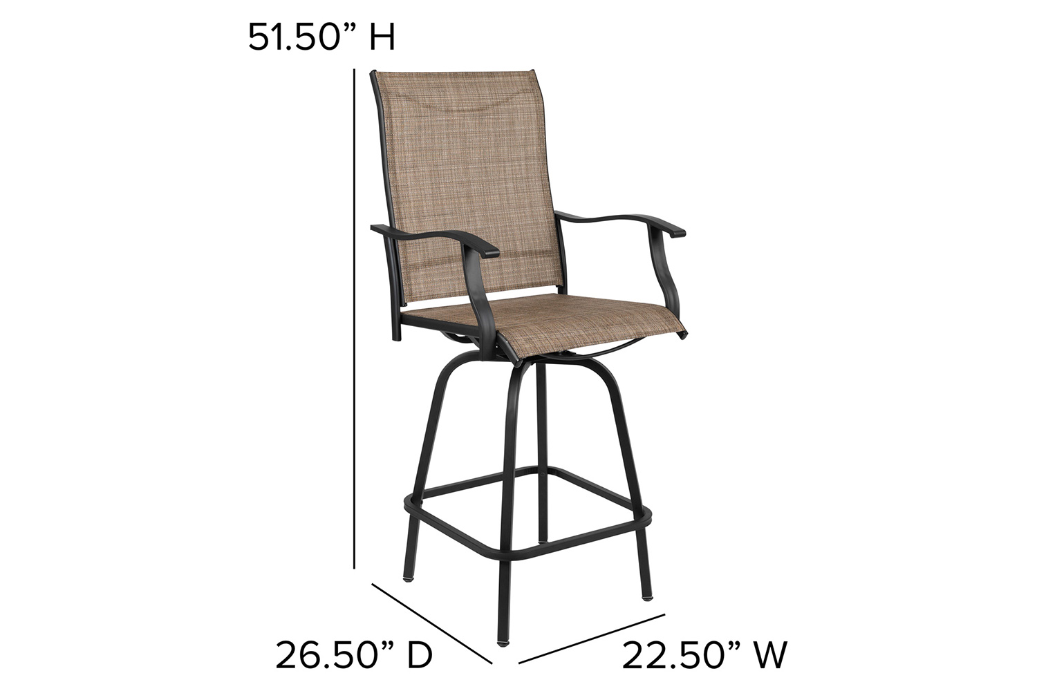 BLNK Valerie All-Weather Swivel Textilene Patio Bar Height Stools with High Back and Armrests Set of 2 - Brown