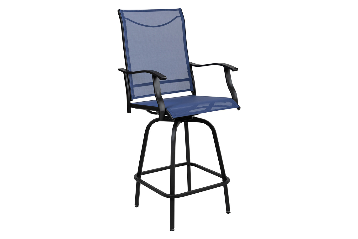 BLNK Valerie All-Weather Swivel Textilene Patio Bar Height Stools with High Back and Armrests Set of 2 - Navy