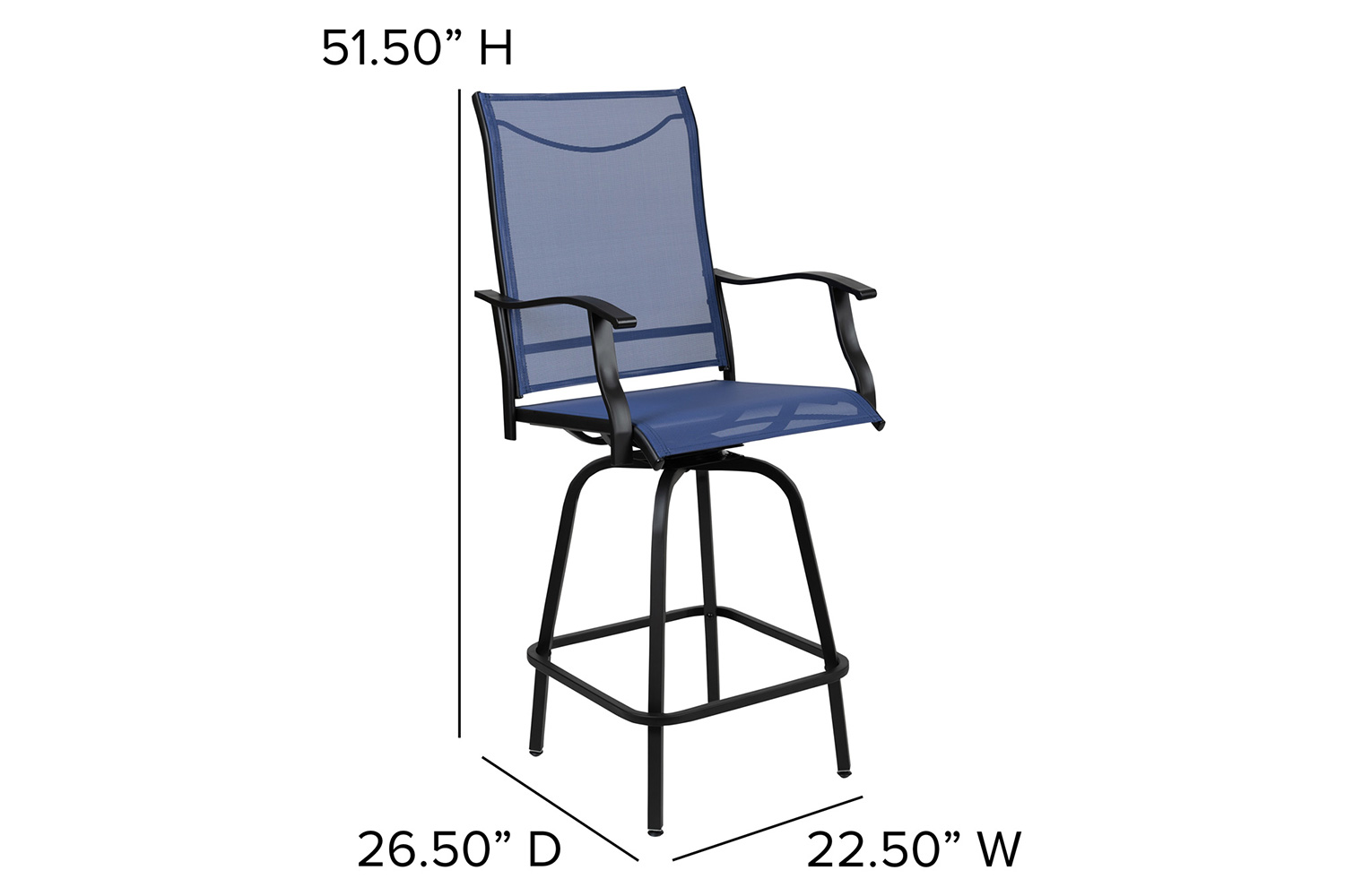 BLNK Valerie All-Weather Swivel Textilene Patio Bar Height Stools with High Back and Armrests Set of 2 - Navy