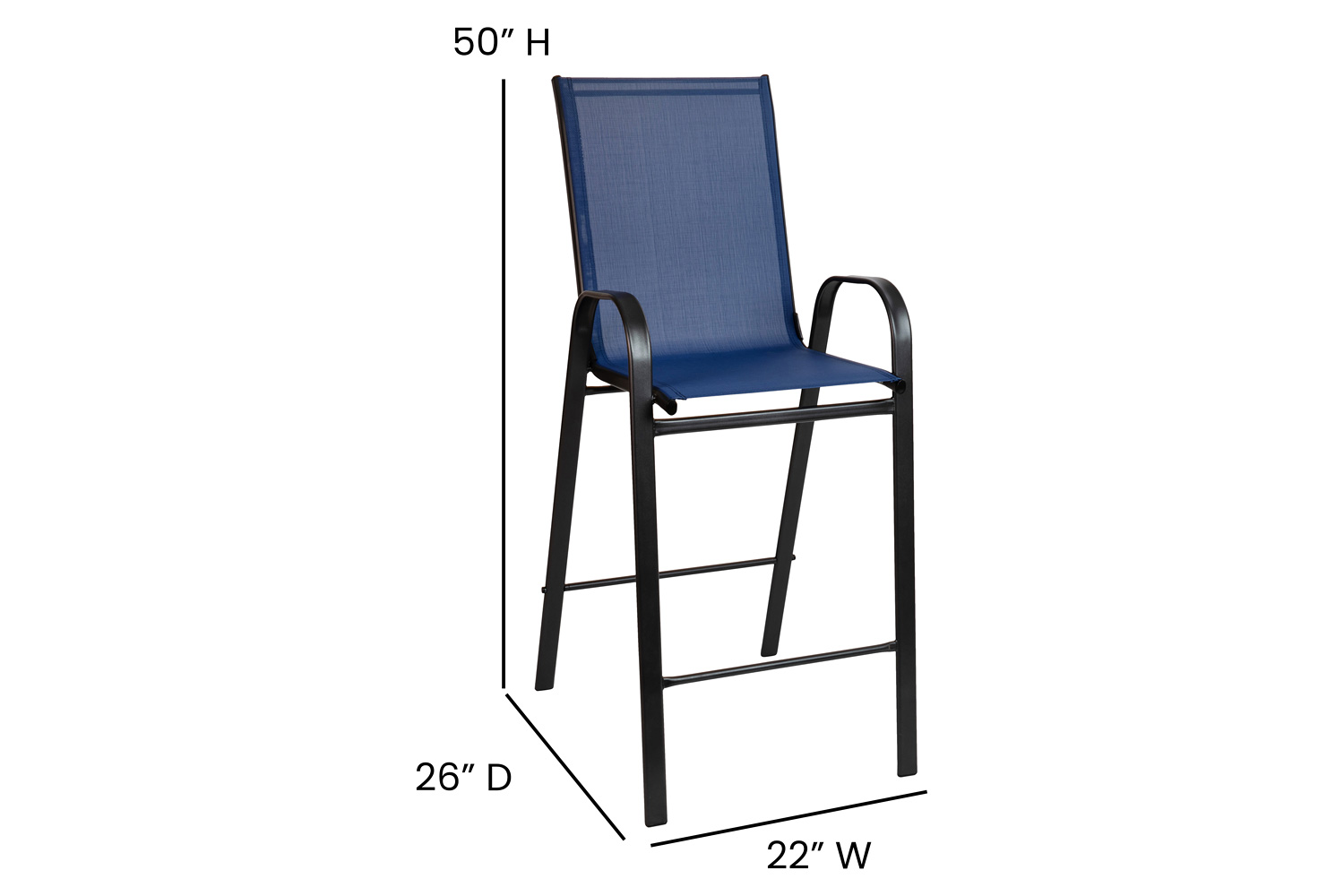 BLNK Brazos Outdoor Bar Stools with Flex Comfort Material and Metal Frame 2 Pack - Navy