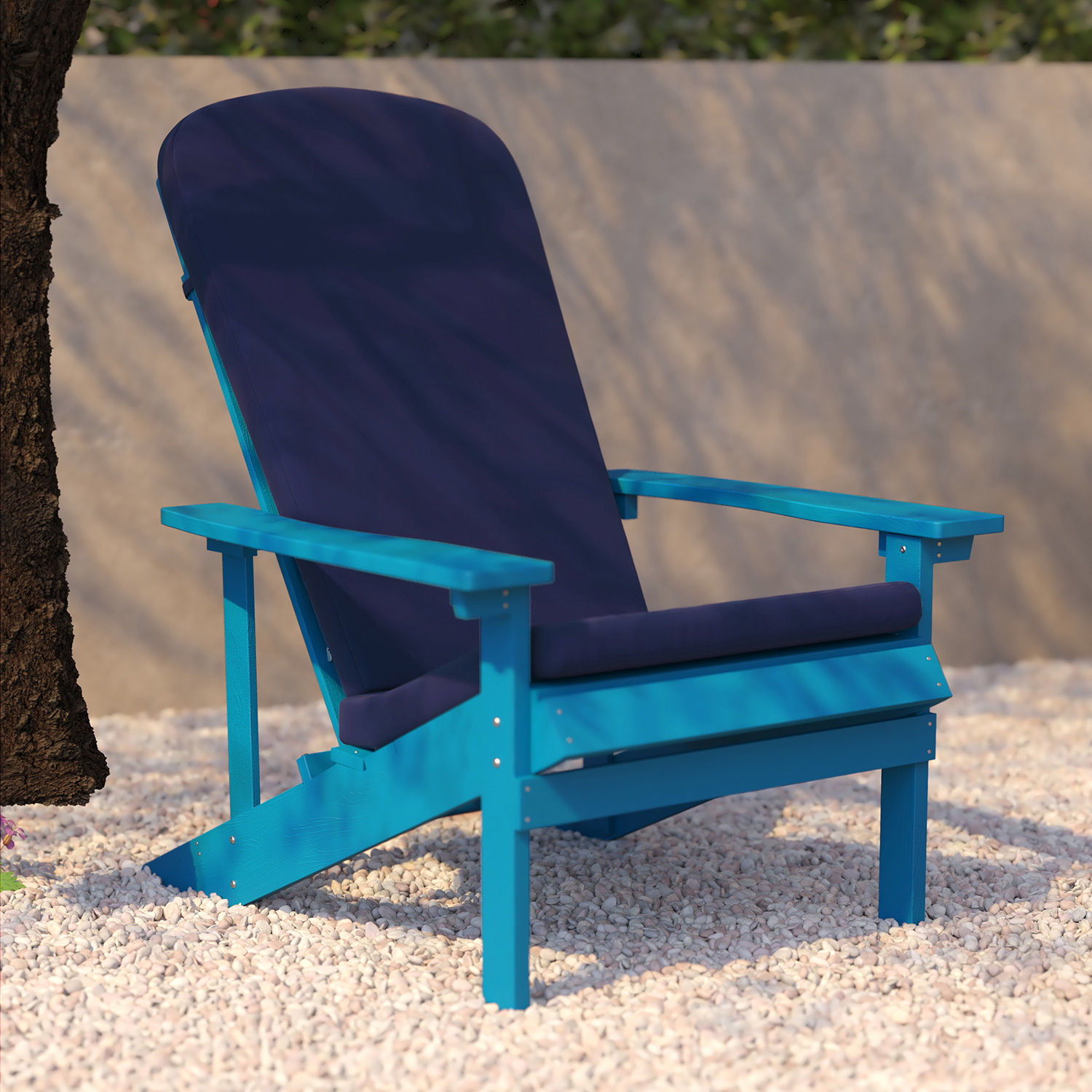 BLNK Charlestown All-Weather Poly Resin Wood Adirondack Chairs Set of 2 - Blue, with Blue Cushions