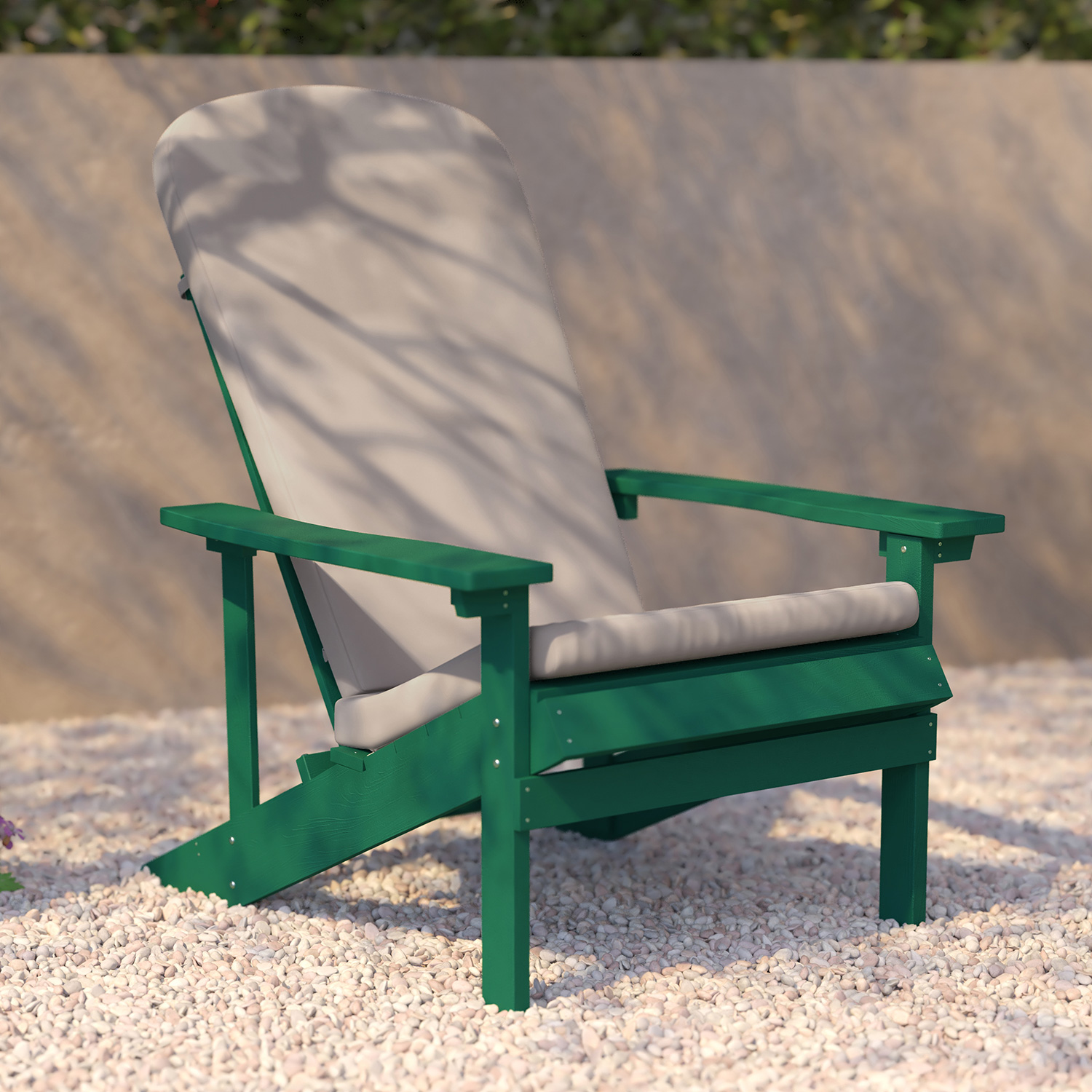 BLNK Charlestown All-Weather Poly Resin Wood Adirondack Chairs Set of 2 - Green, with Cream Cushions