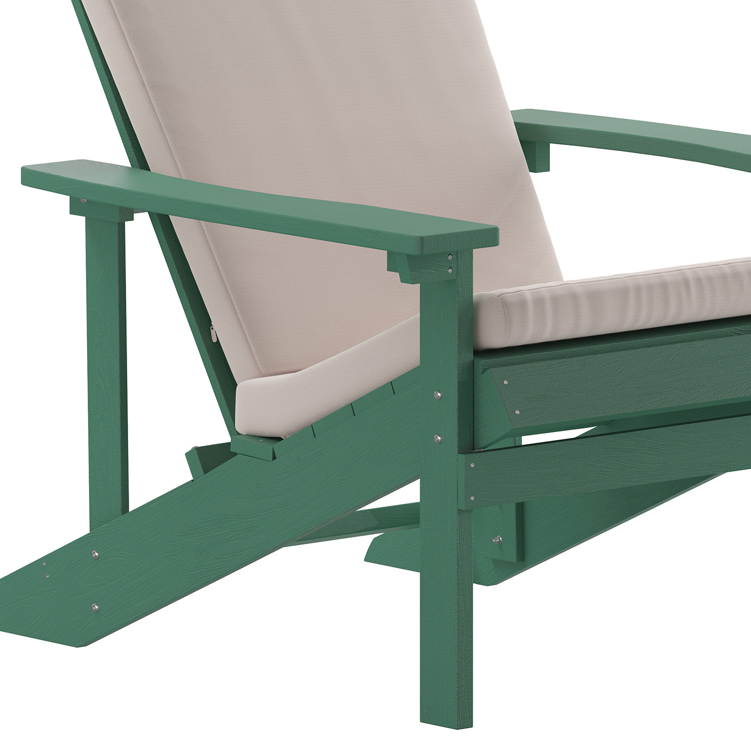 BLNK Charlestown All-Weather Poly Resin Wood Adirondack Chairs Set of 2 - Green, with Cream Cushions