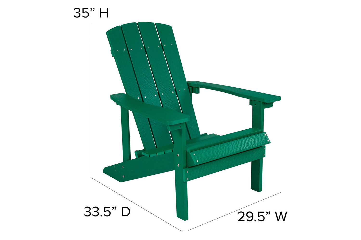 BLNK Charlestown All-Weather Poly Resin Wood Adirondack Chairs Set of 2 - Green, with Cream Cushions