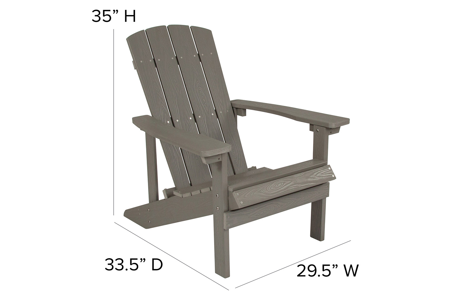 BLNK Charlestown All-Weather Poly Resin Wood Adirondack Chairs Set of 2 - Gray, with Gray Cushions